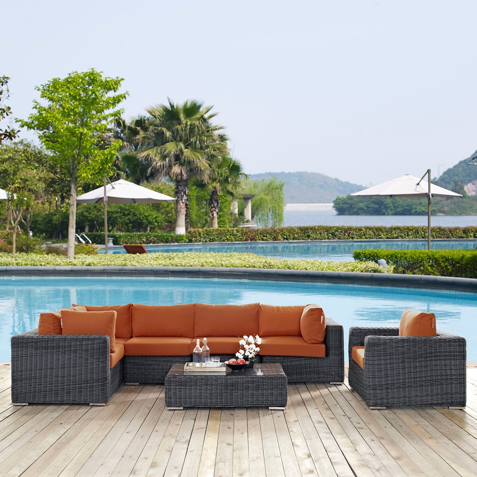 Summon 7 Piece Outdoor Patio Sunbrella® Sectional Set by Modway
