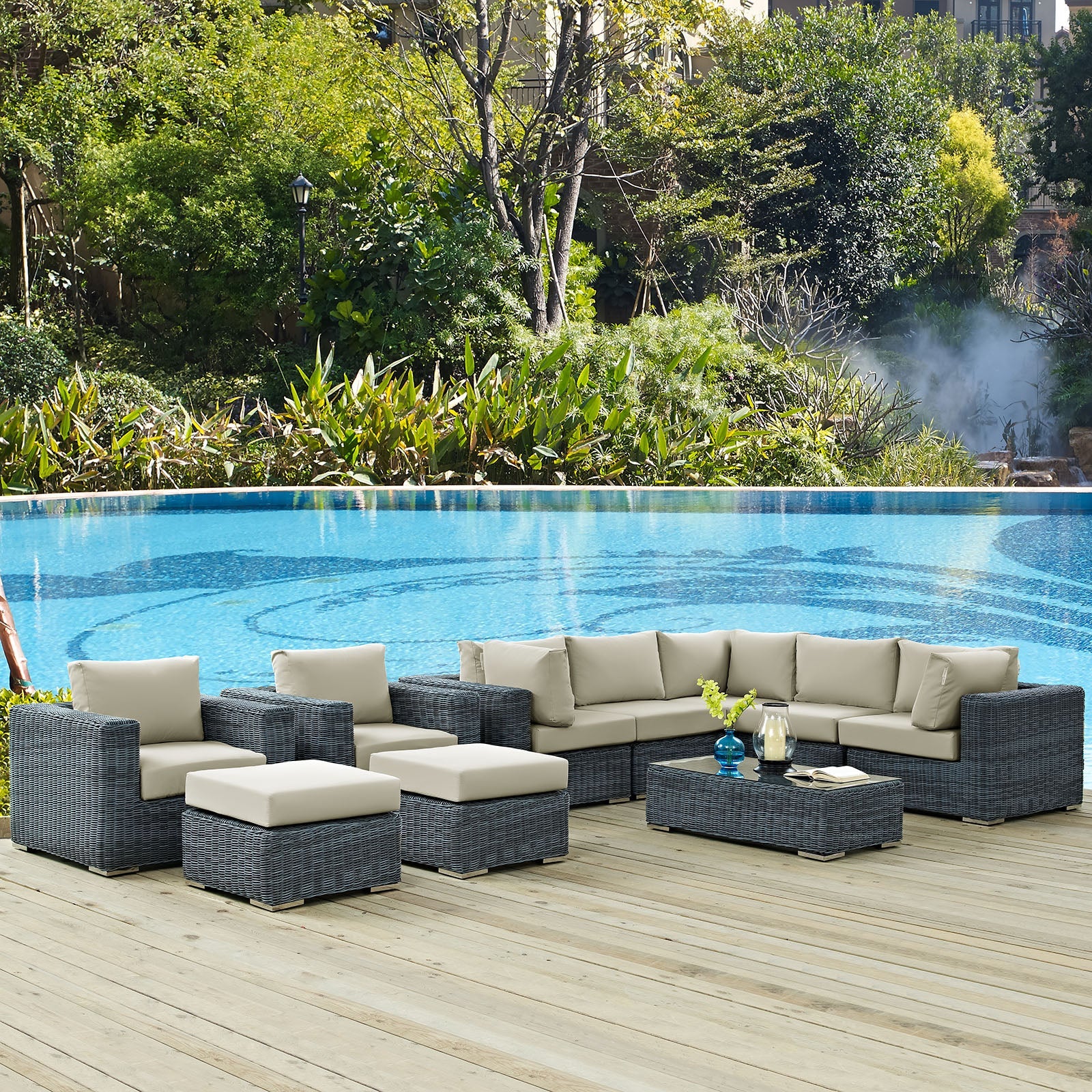 Summon 10 Piece Outdoor Patio Sunbrella® Sectional Set by Modway