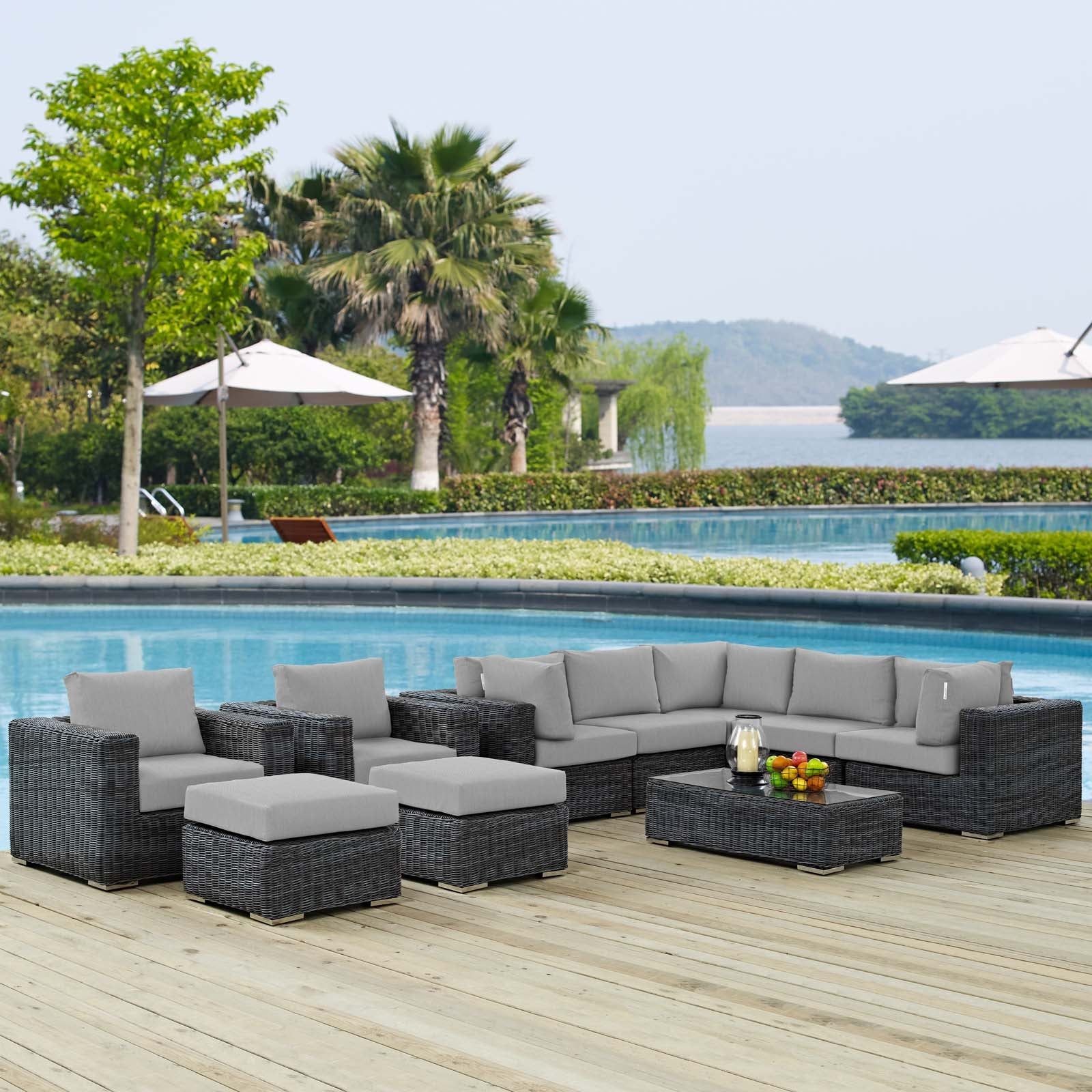 Summon 10 Piece Outdoor Patio Sunbrella® Sectional Set by Modway