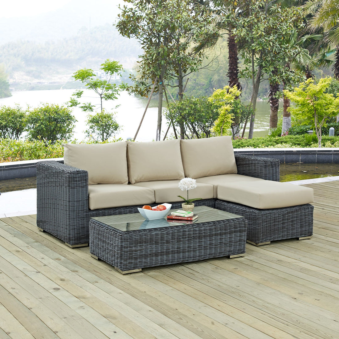 Summon 3 Piece Outdoor Patio Sunbrella® Sectional Set by Modway