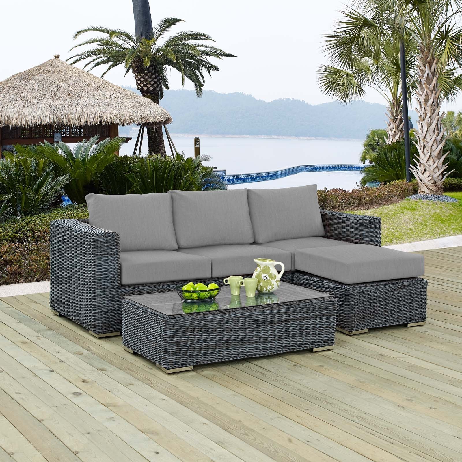 Summon 3 Piece Outdoor Patio Sunbrella® Sectional Set by Modway