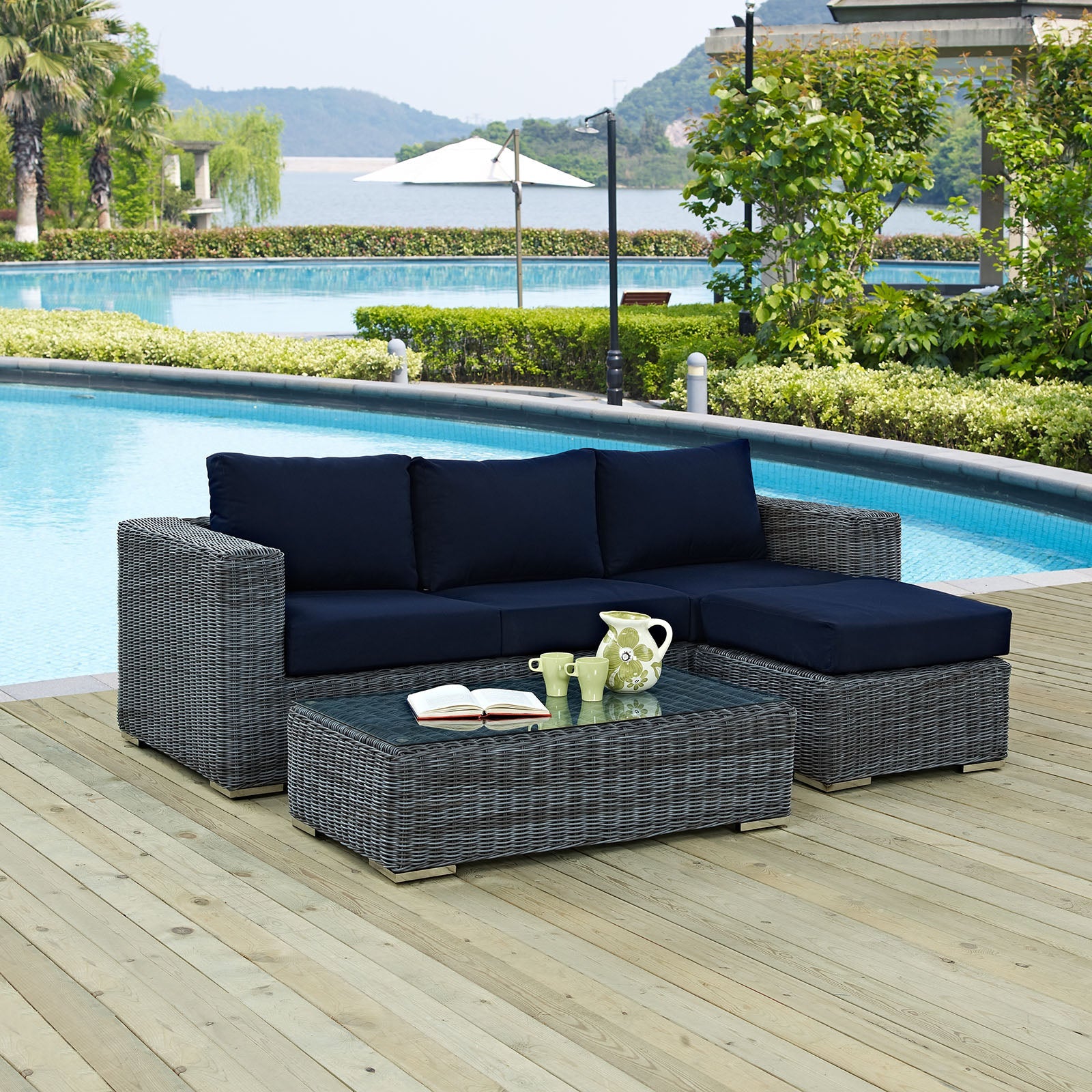 Summon 3 Piece Outdoor Patio Sunbrella® Sectional Set by Modway