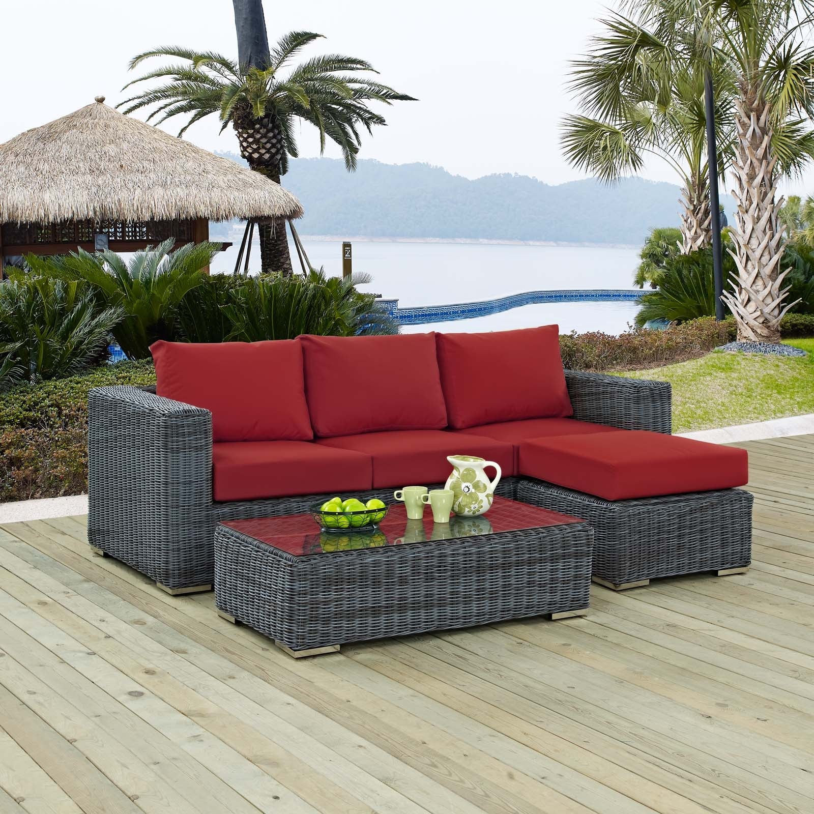 Summon 3 Piece Outdoor Patio Sunbrella® Sectional Set by Modway