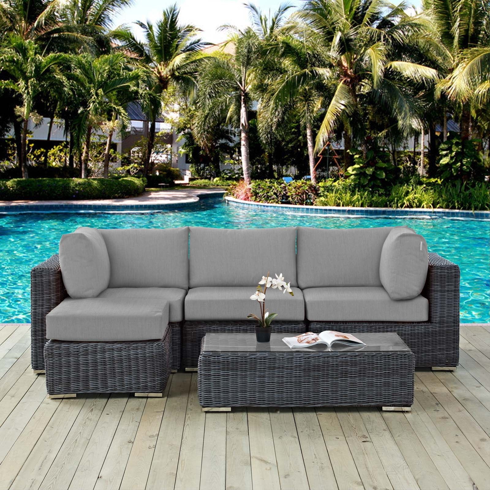 Summon 5 Piece Outdoor Patio Sunbrella® Sectional Set by Modway