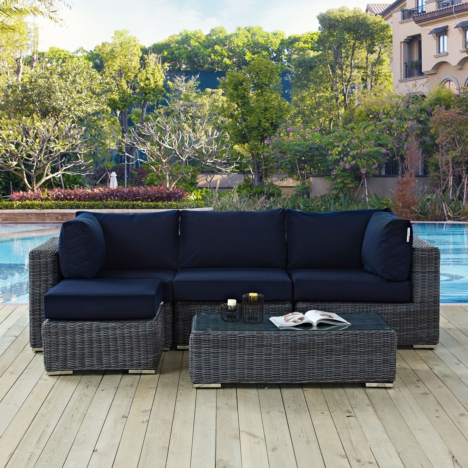 Summon 5 Piece Outdoor Patio Sunbrella® Sectional Set by Modway