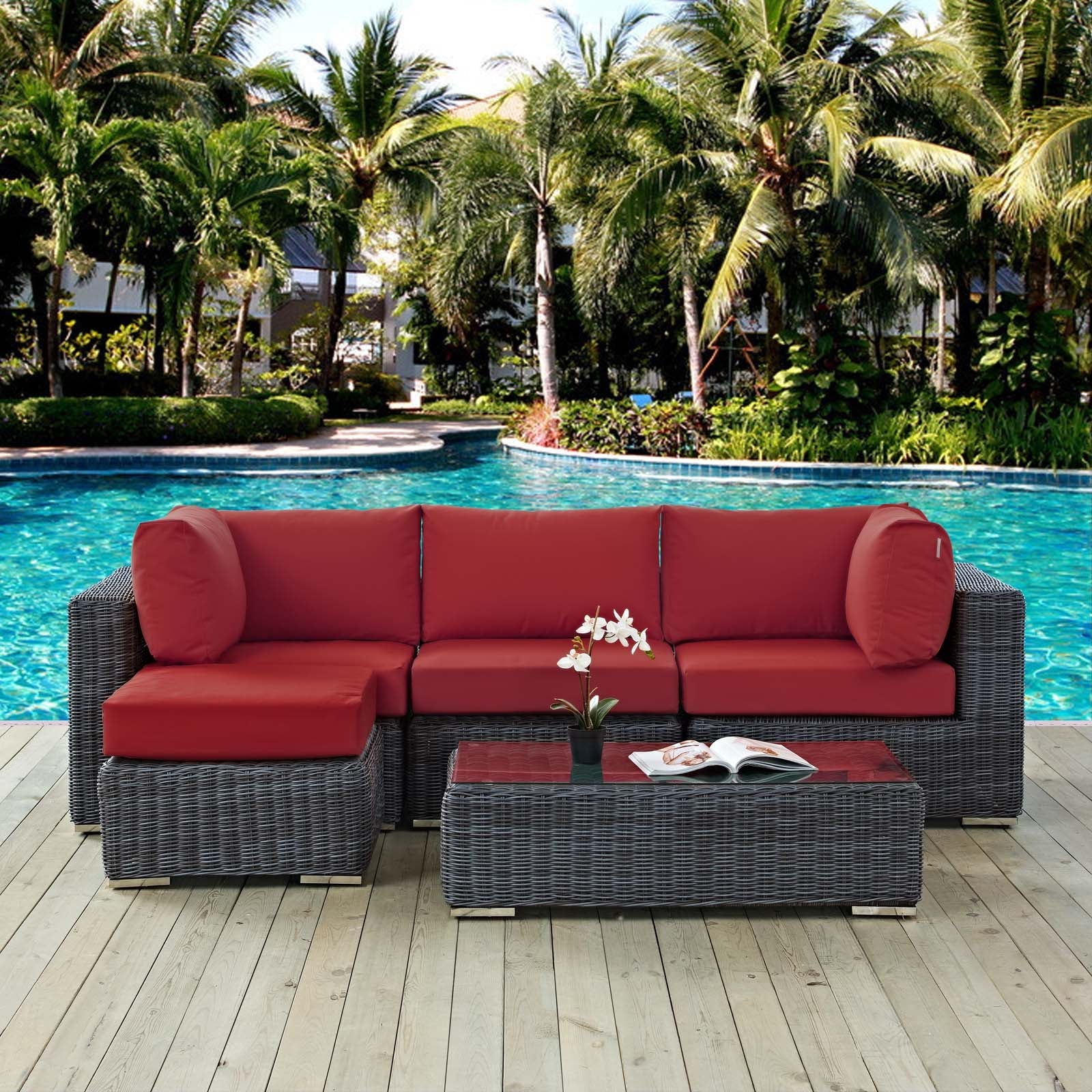 Summon 5 Piece Outdoor Patio Sunbrella® Sectional Set by Modway