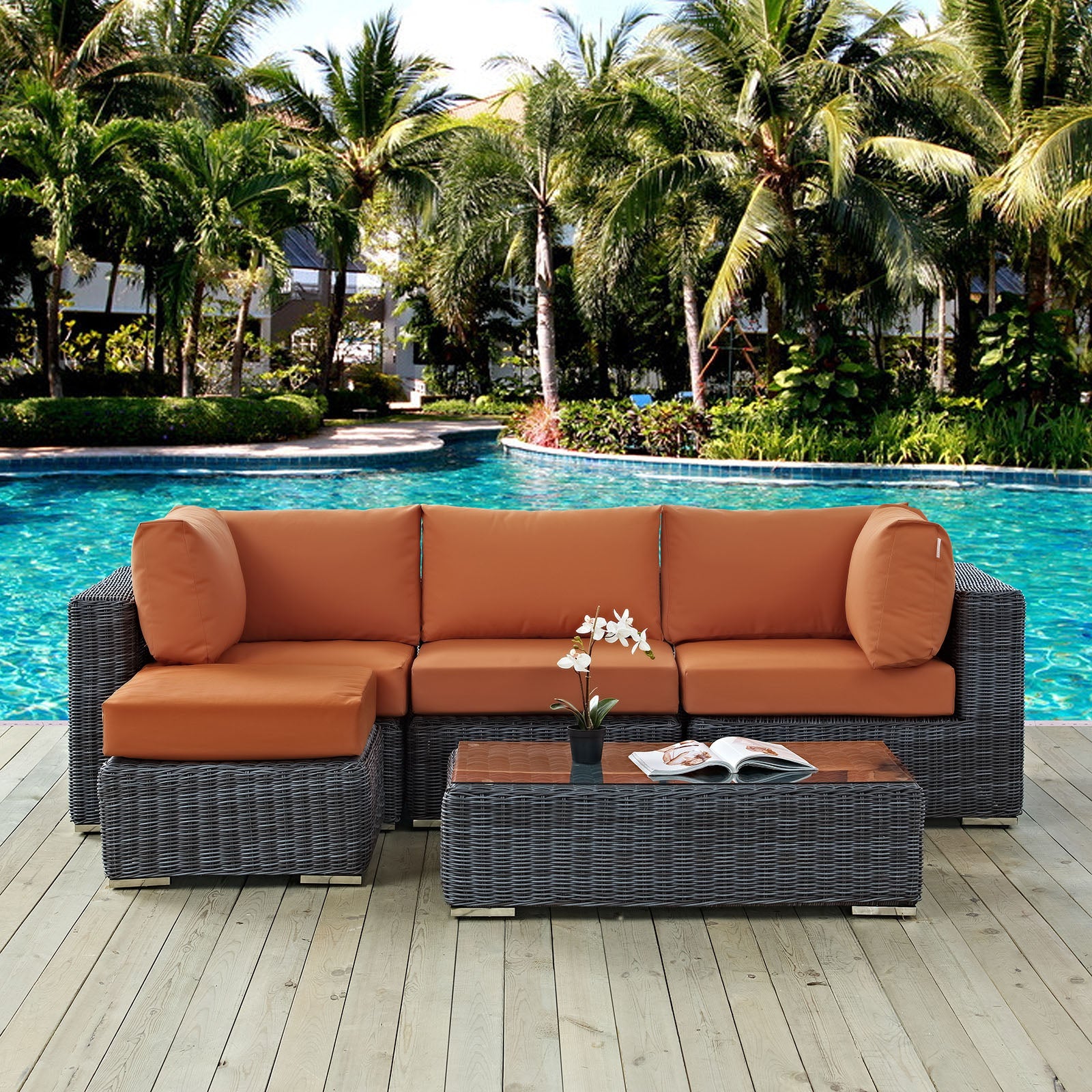 Summon 5 Piece Outdoor Patio Sunbrella® Sectional Set by Modway
