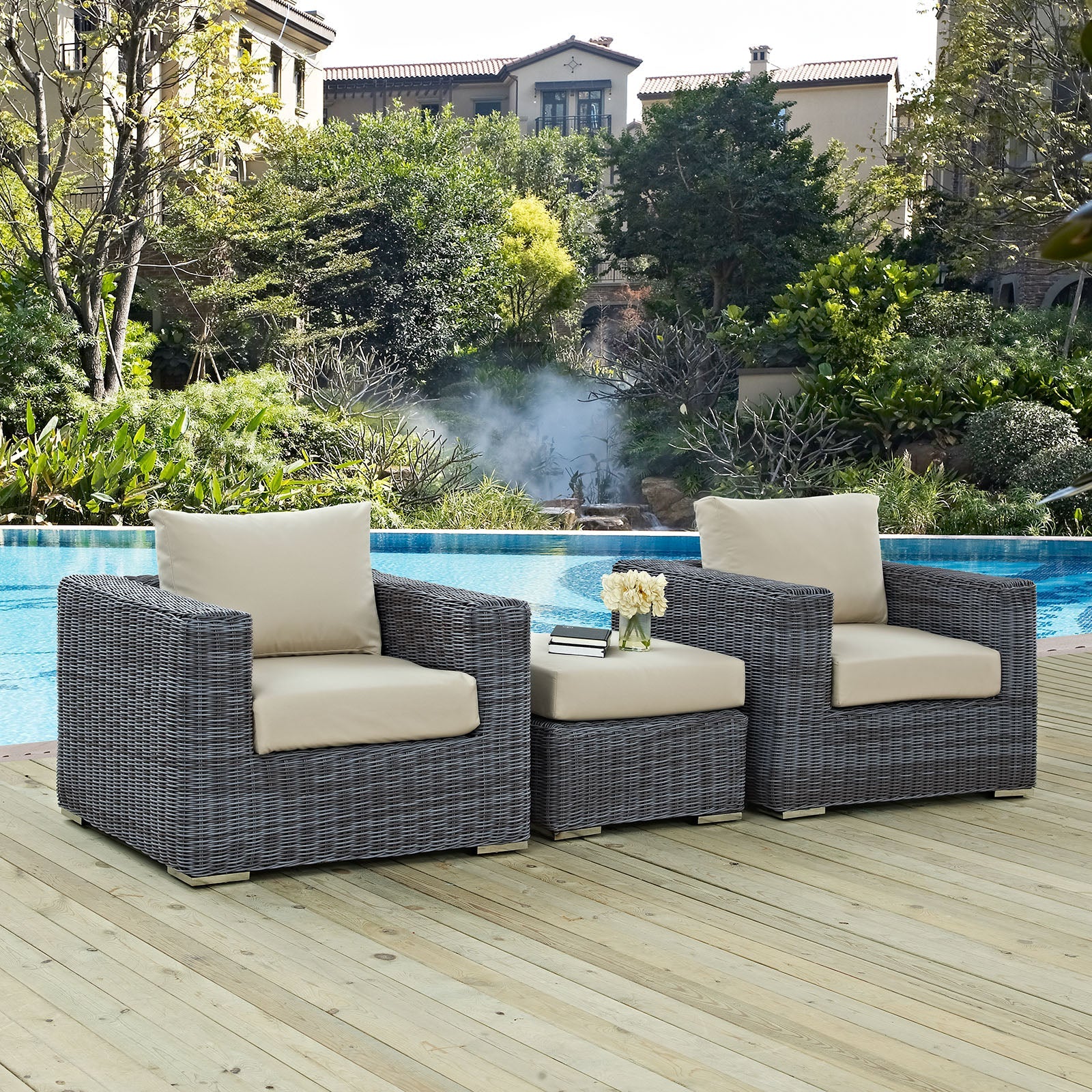 Summon 3 Piece Outdoor Patio Sunbrella® Sectional Set by Modway