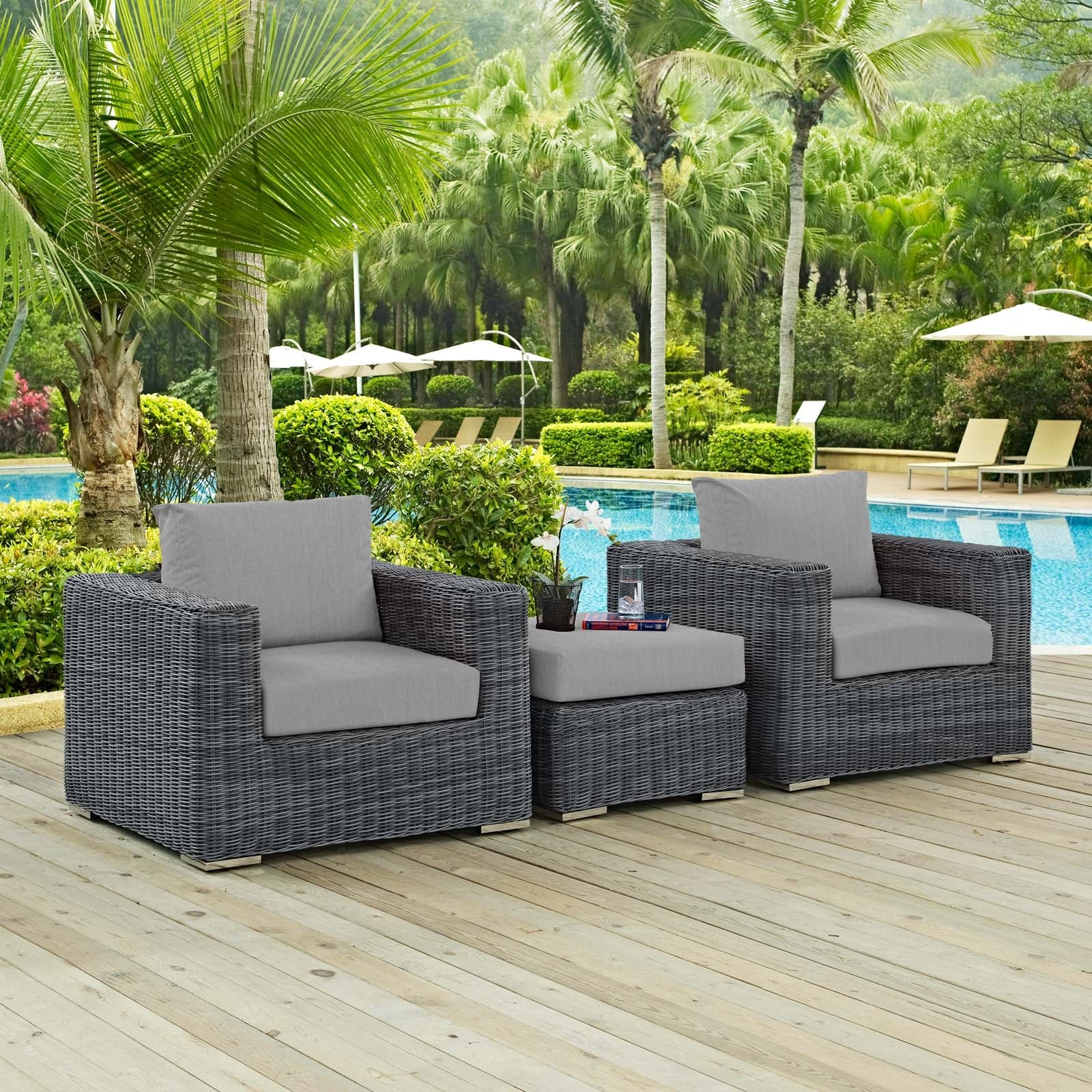 Summon 3 Piece Outdoor Patio Sunbrella® Sectional Set by Modway