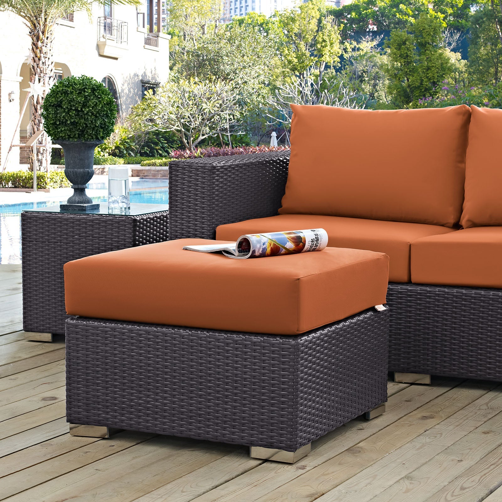 Convene Outdoor Patio Fabric Square Ottoman by Modway