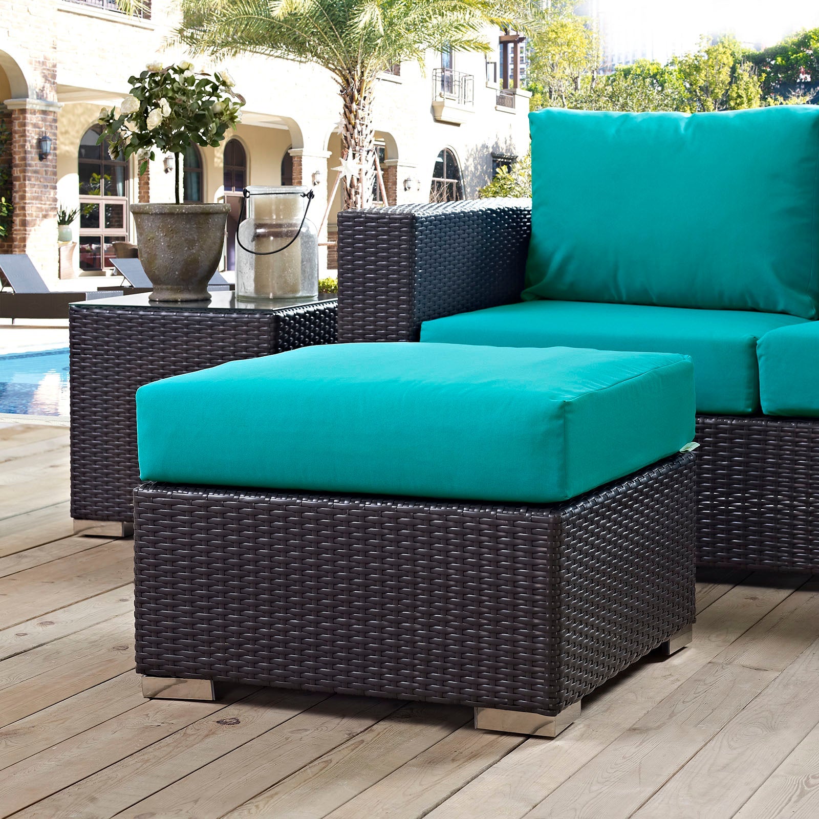 Convene Outdoor Patio Fabric Square Ottoman by Modway