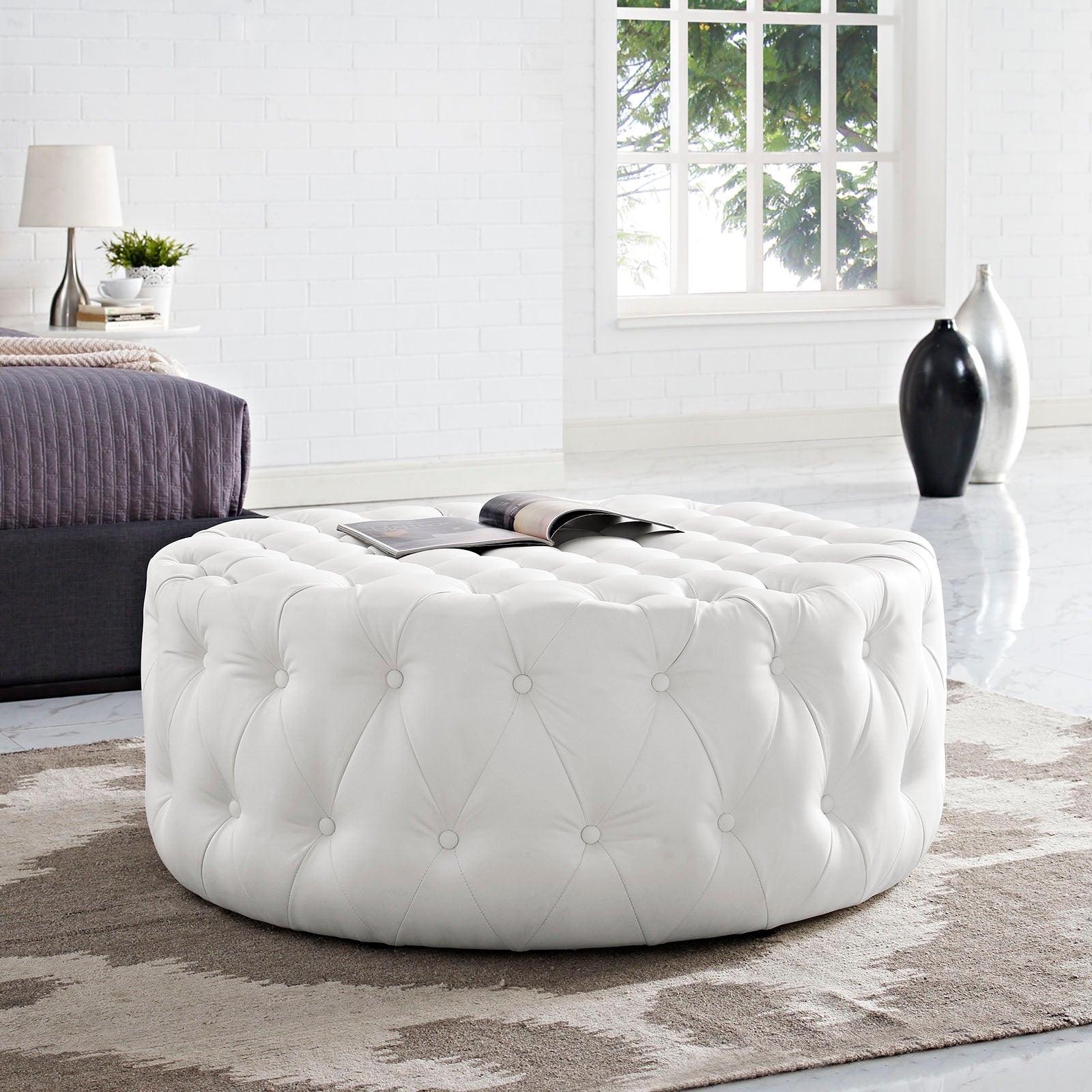 Amour Upholstered Vinyl Ottoman by Modway