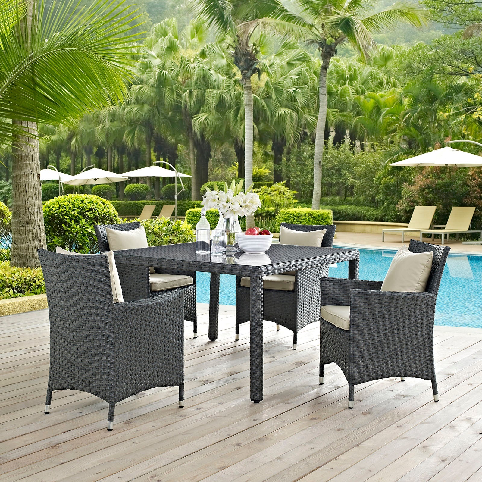 Sojourn 4 Piece Outdoor Patio Sunbrella® Dining Set by Modway