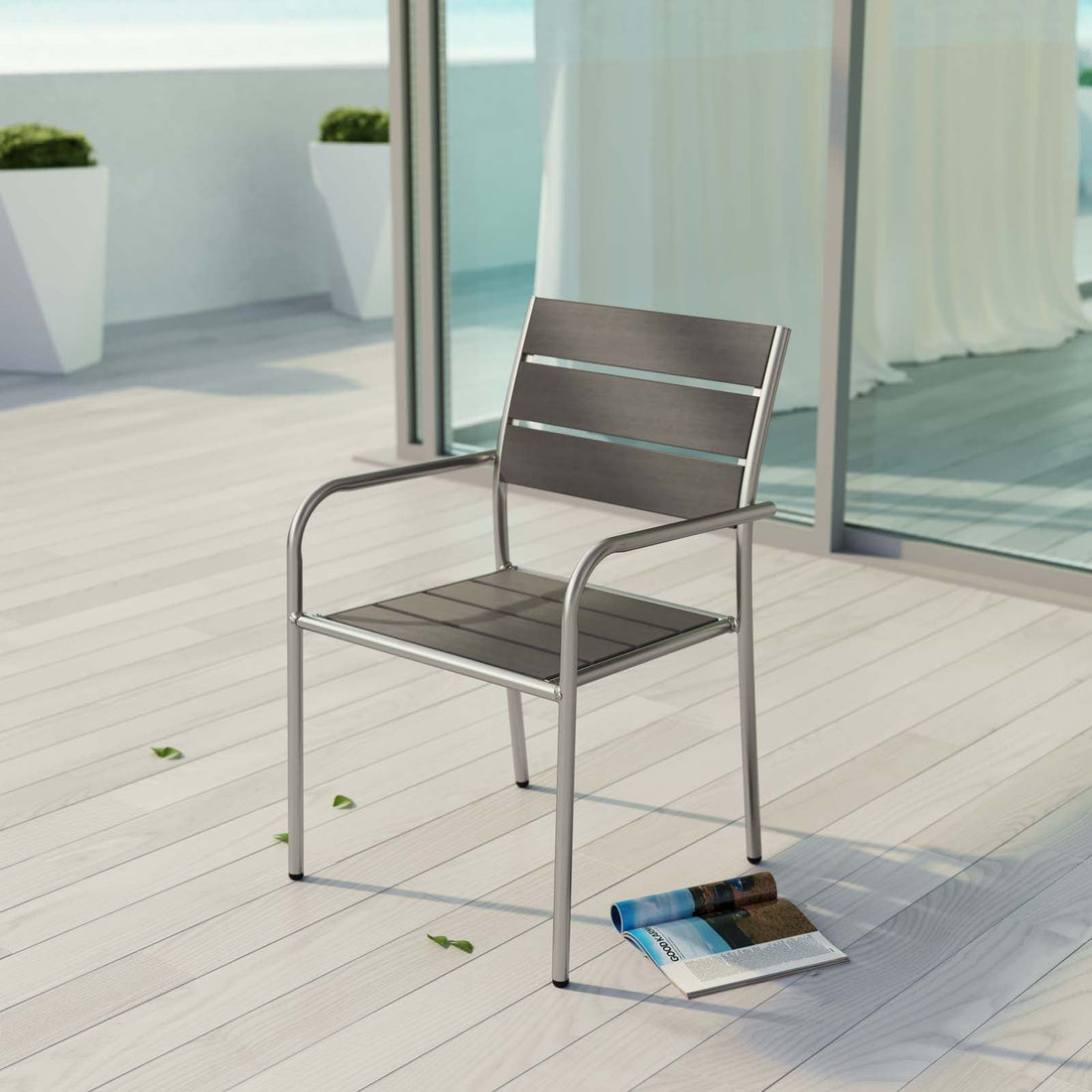 Shore Outdoor Patio Aluminum Dining Rounded Armchair by Modway