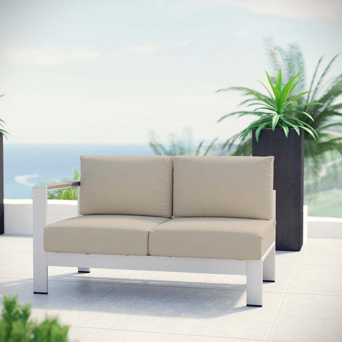 Shore Left-Arm Corner Sectional Outdoor Patio Aluminum Loveseat by Modway