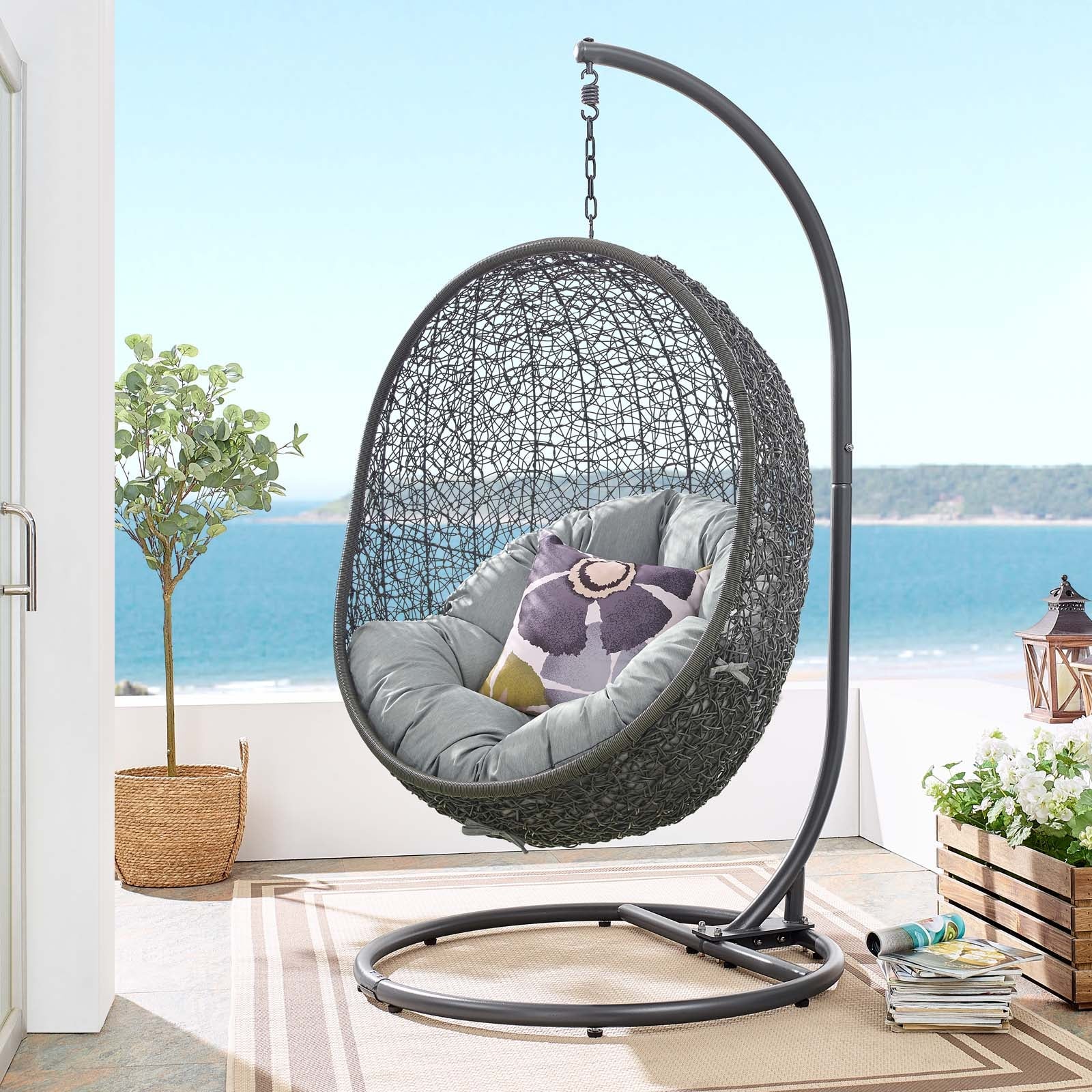 Hide Outdoor Patio Swing Chair With Stand by Modway