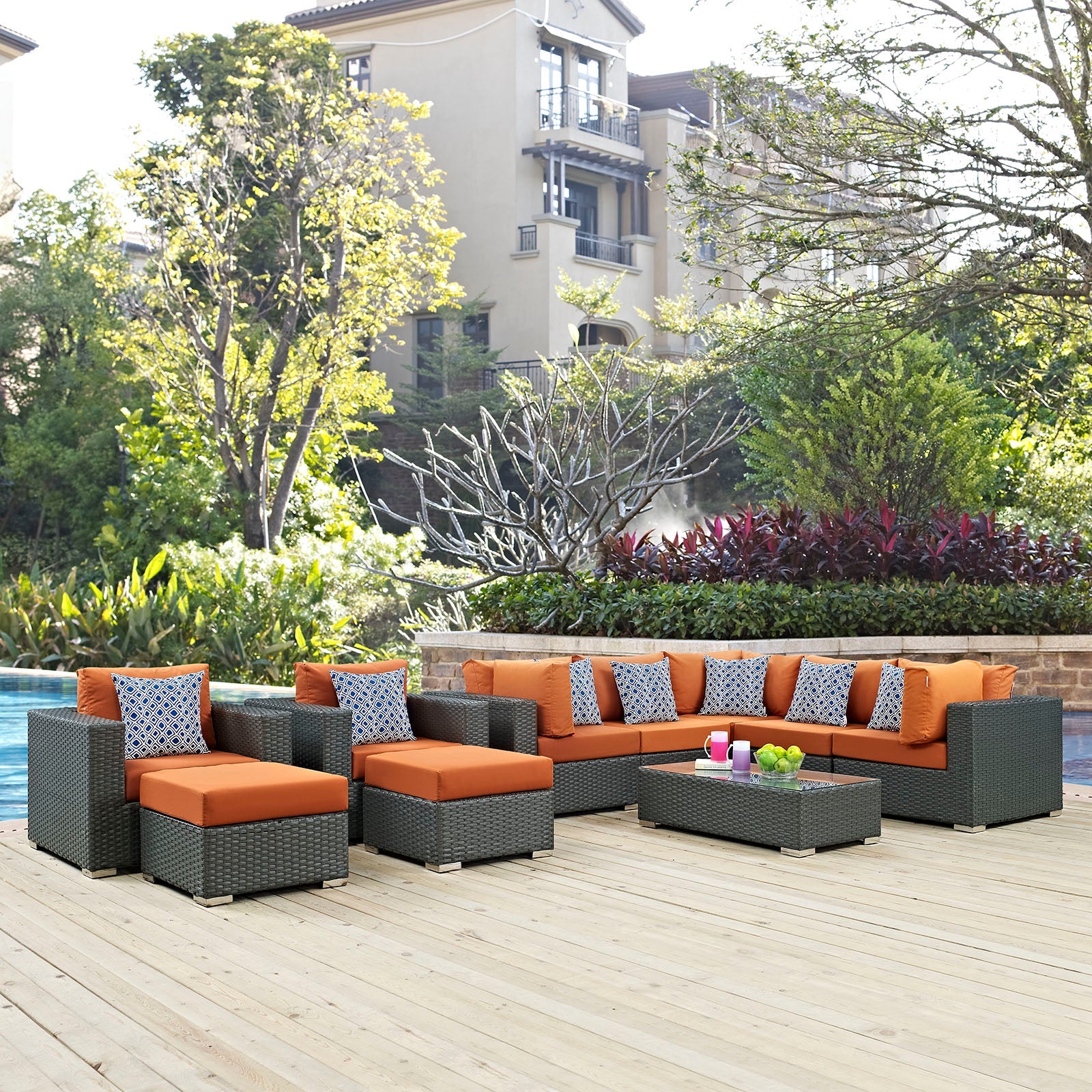 Sojourn 10 Piece Outdoor Patio Sunbrella® Sectional Set by Modway