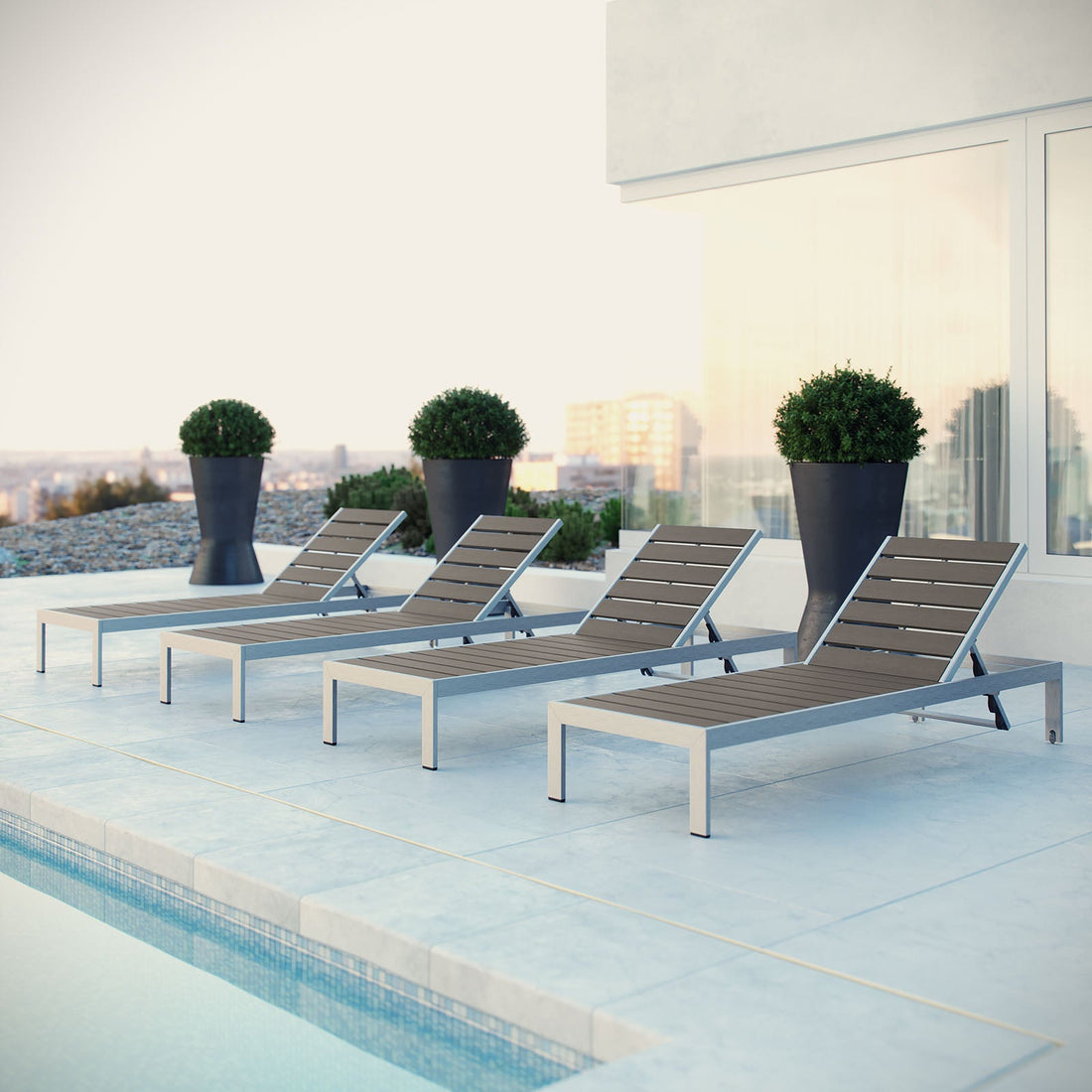 Shore Chaise Outdoor Patio Aluminum Set of 4 by Modway