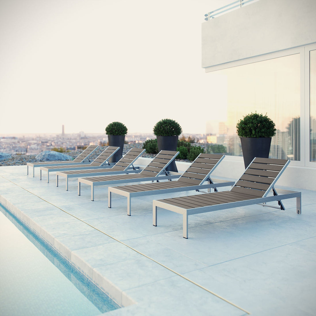 Shore Chaise Outdoor Patio Aluminum Set of 6 by Modway