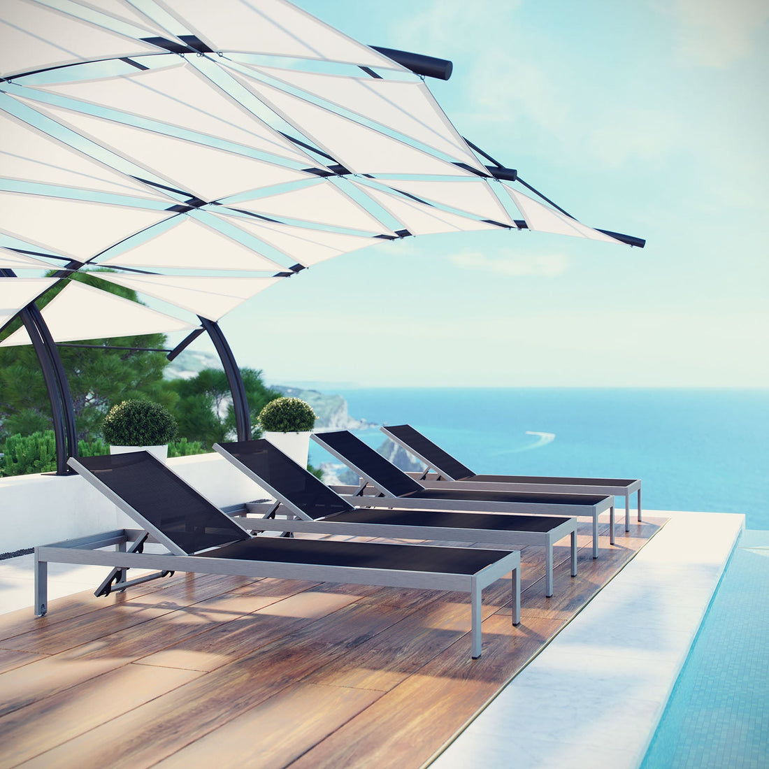 Shore Chaise Outdoor Patio Aluminum Set of 4 by Modway