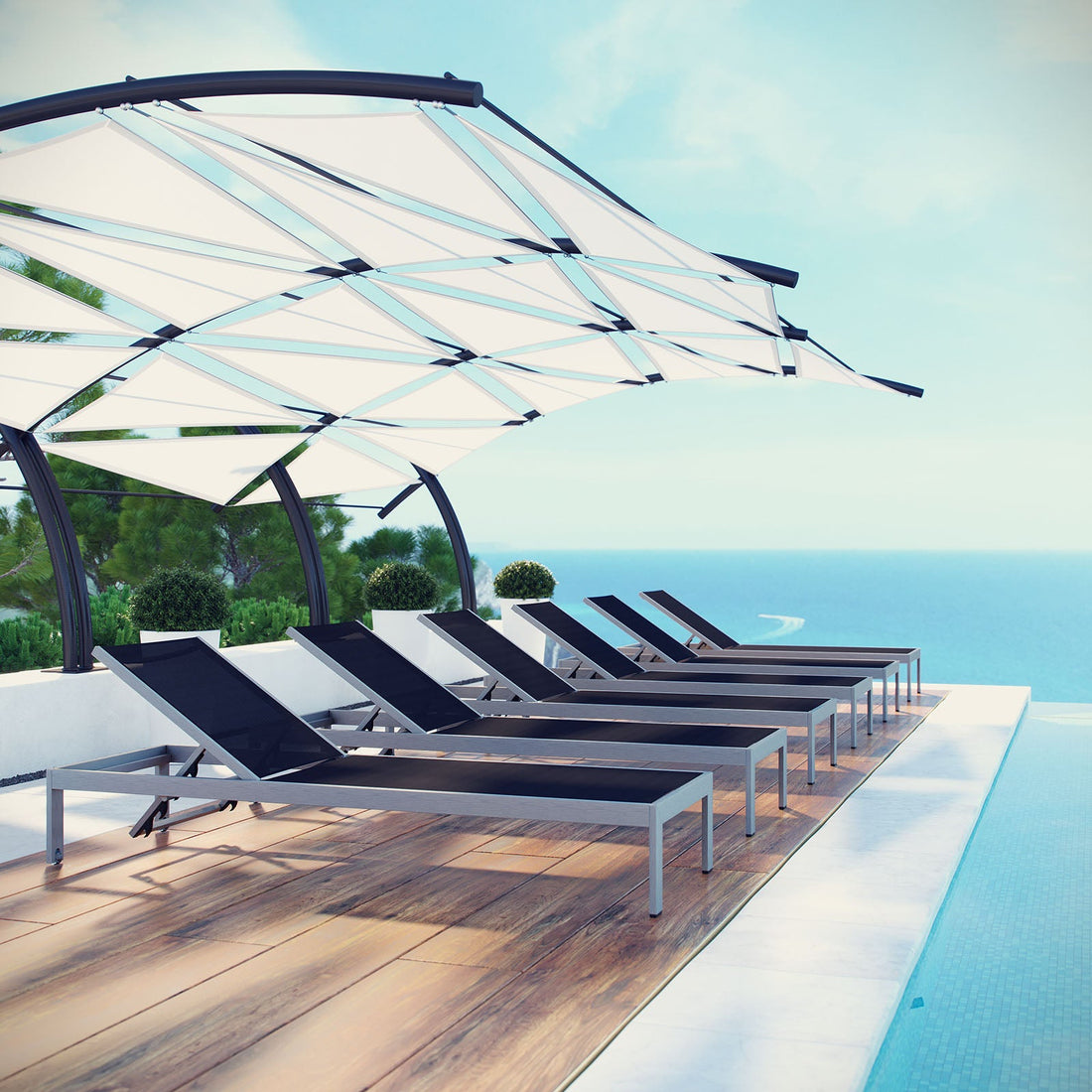 Shore Chaise Outdoor Patio Aluminum Set of 6 by Modway