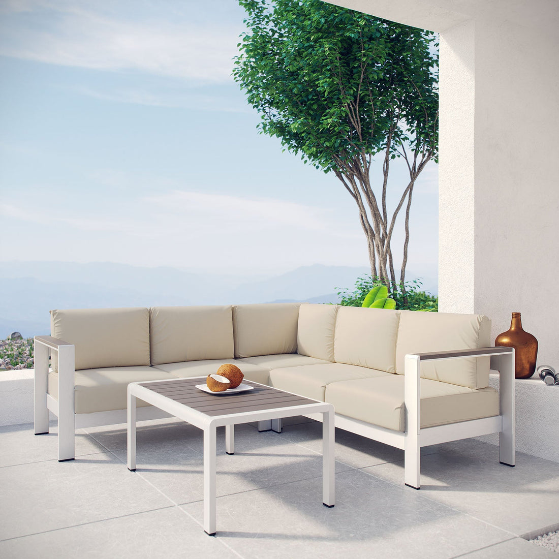 Shore 4 Piece Outdoor Patio Aluminum Sectional Sofa Set by Modway