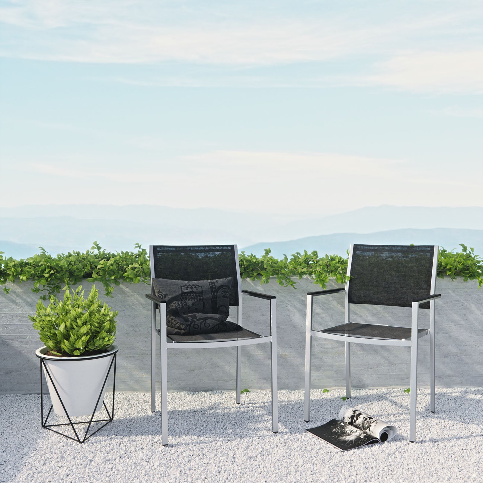 Shore Dining Chair Outdoor Patio Aluminum Set of 2 by Modway