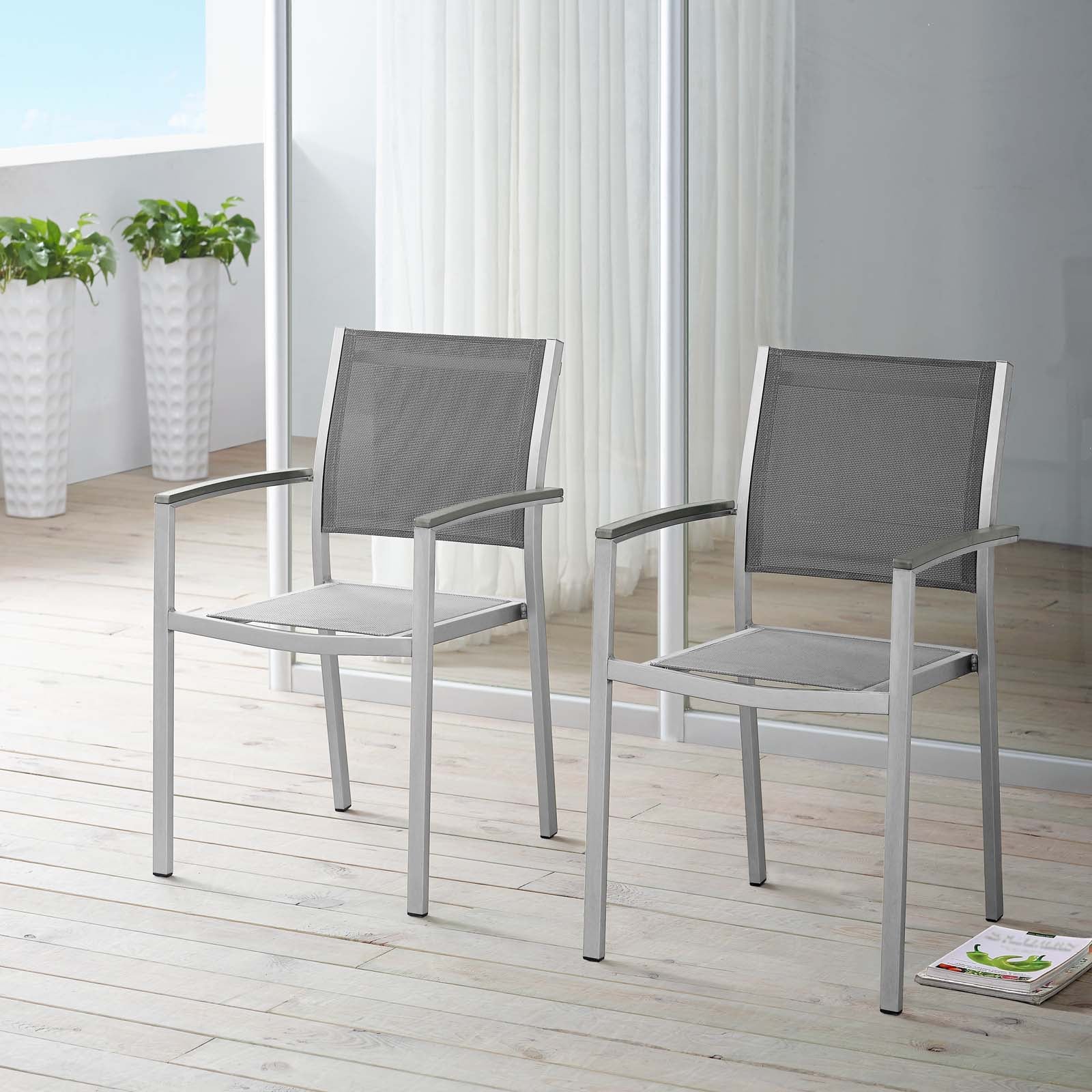 Shore Dining Chair Outdoor Patio Aluminum Set of 2 by Modway