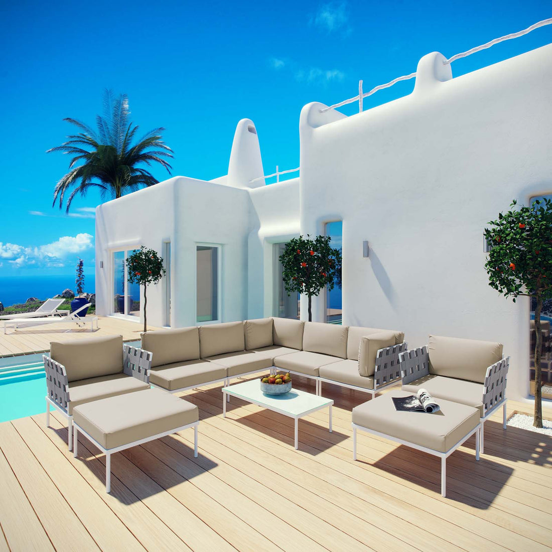 Harmony 10 Piece Outdoor Patio Aluminum Sectional Sofa Set by Modway