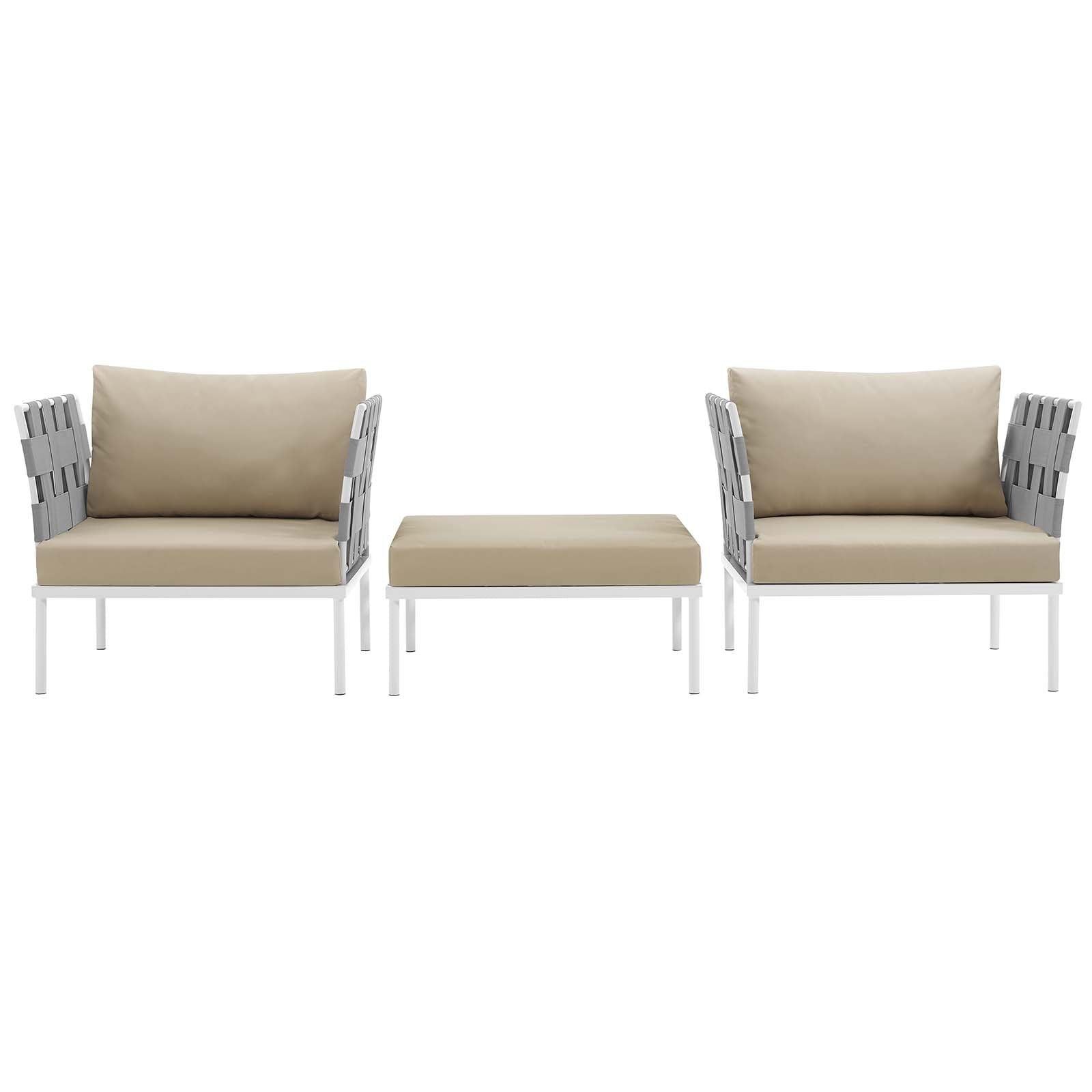 Harmony 3 Piece Outdoor Patio Aluminum Sectional Sofa Set by Modway
