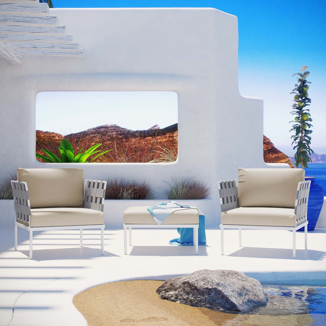 Harmony 3 Piece Outdoor Patio Aluminum Sectional Sofa Set by Modway