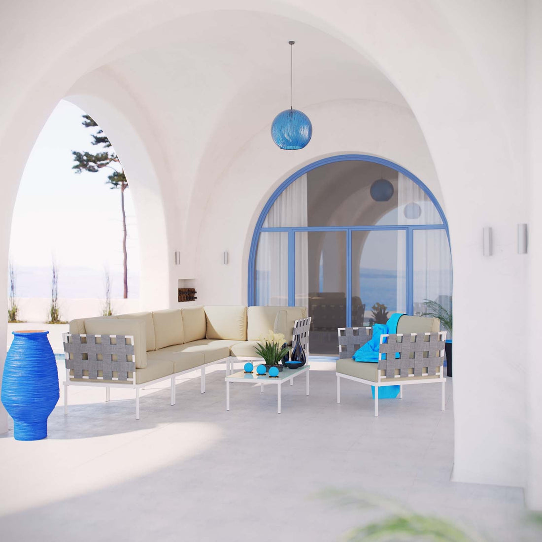 Harmony 7 Piece Outdoor Patio Aluminum Sectional Sofa Set by Modway