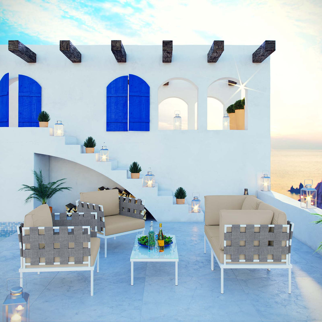 Harmony 5 Piece Outdoor Patio Aluminum Sectional Sofa Set by Modway