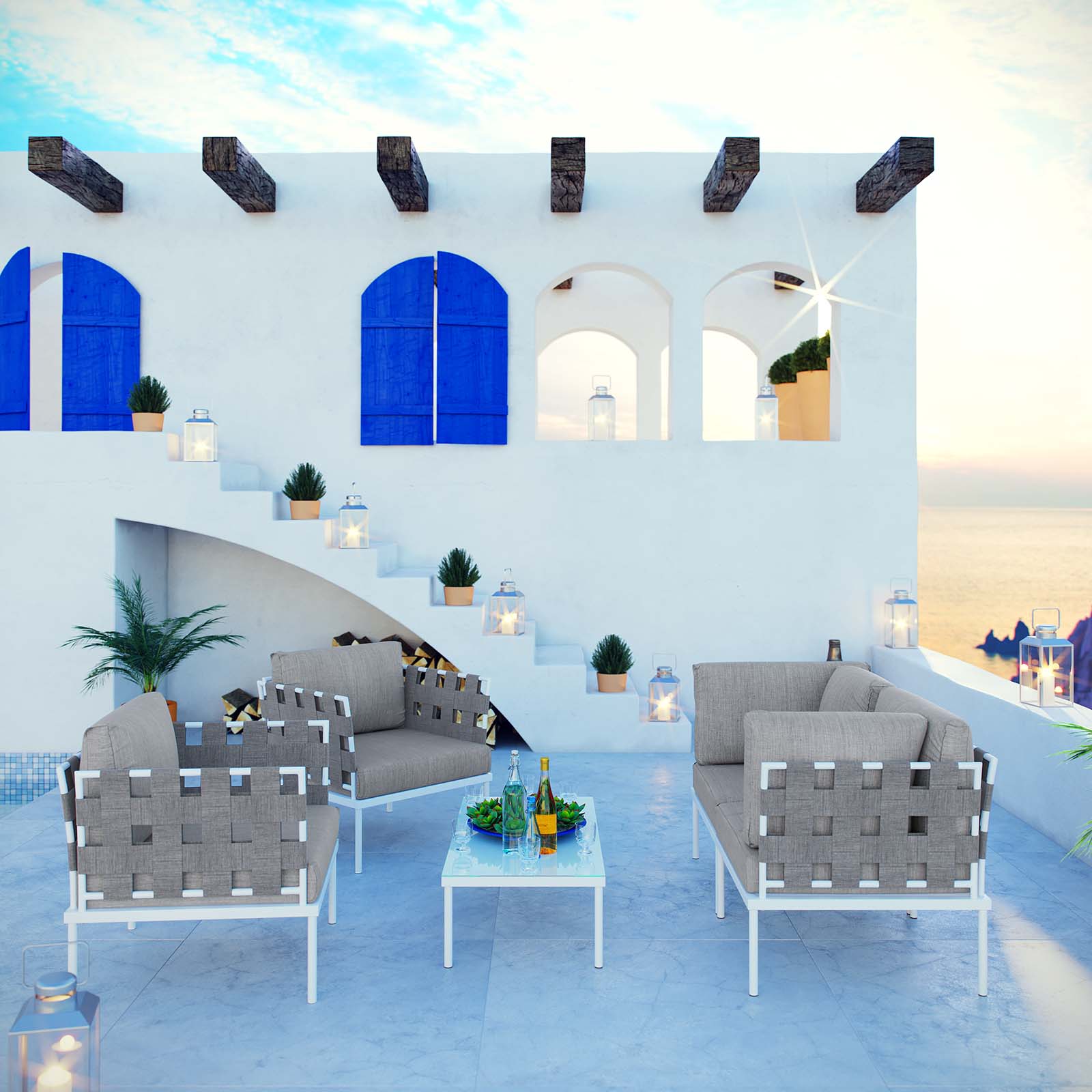 Harmony 5 Piece Outdoor Patio Aluminum Sectional Sofa Set by Modway