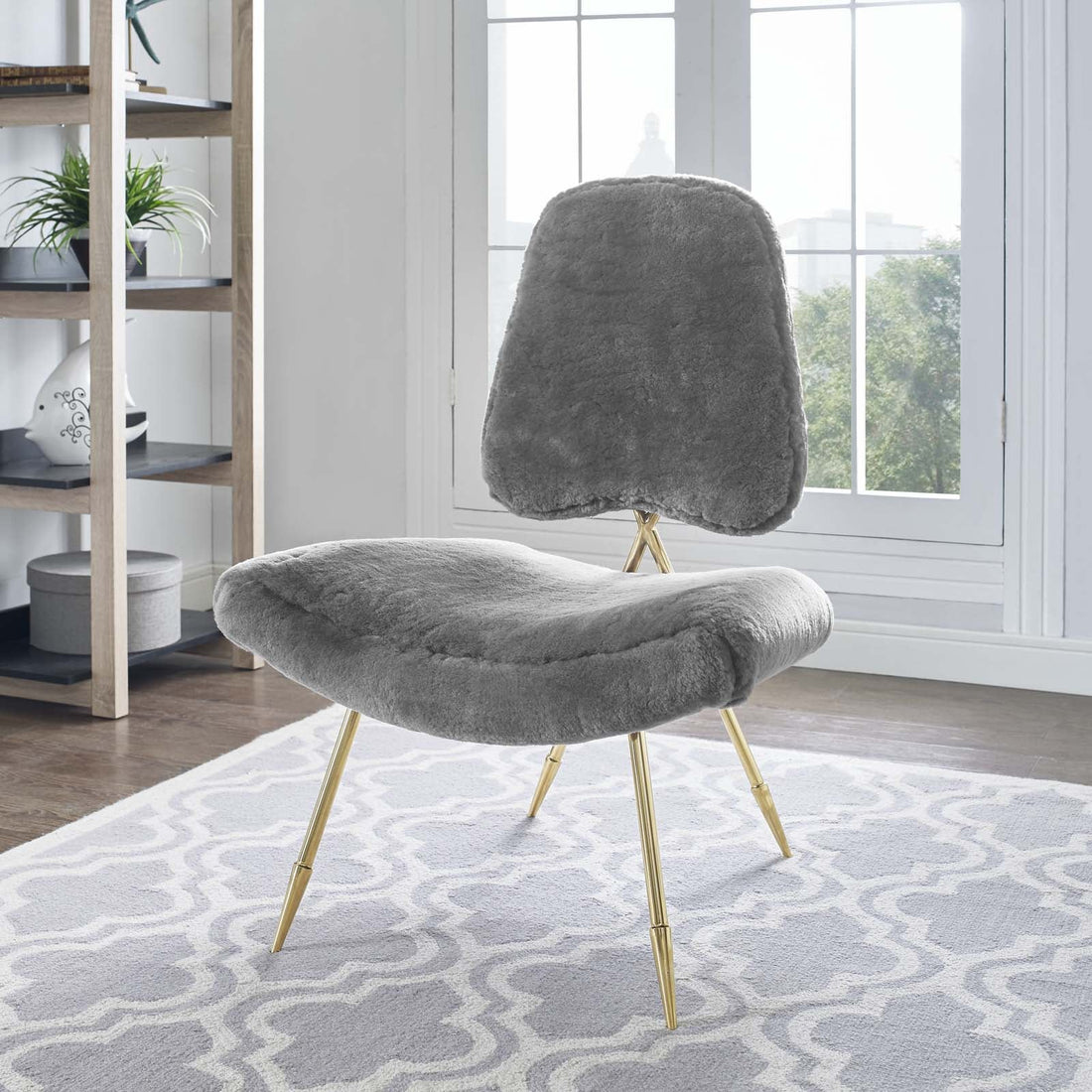 Ponder Upholstered Sheepskin Fur Lounge Chair by Modway