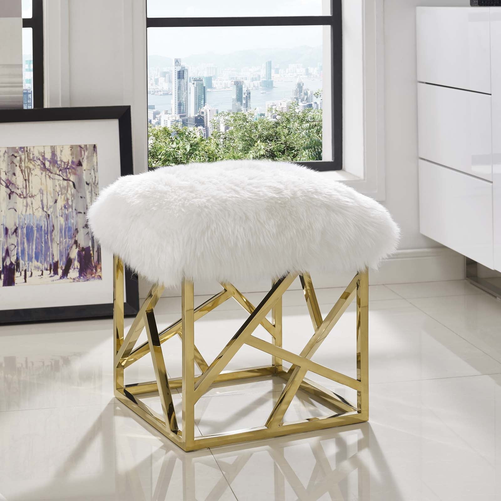 Intersperse Sheepskin Ottoman by Modway
