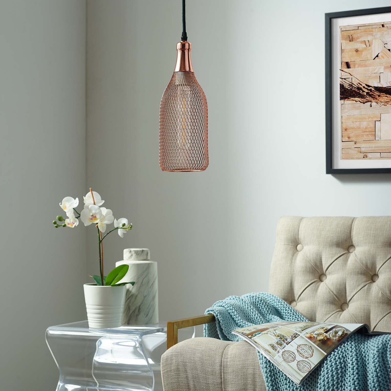 Glimmer Bottle-Shaped Rose Gold Pendant Light by Modway