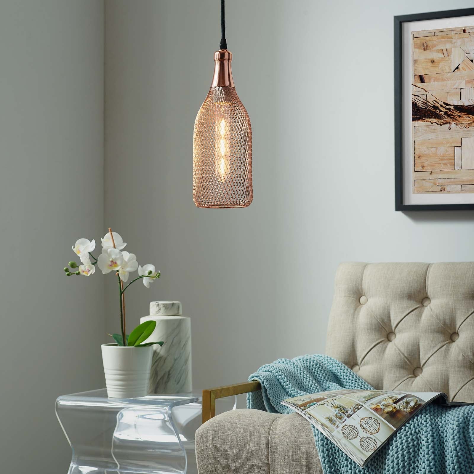 Glimmer Bottle-Shaped Rose Gold Pendant Light by Modway