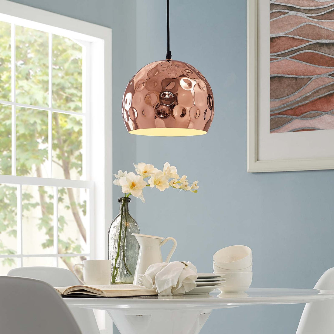 Dimple 10" Half-Sphere Rose Gold Pendant Light by Modway