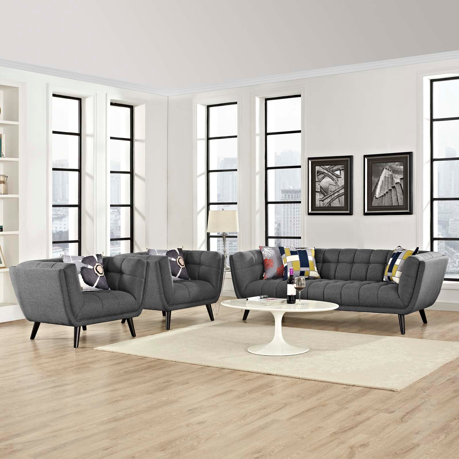 Bestow 3 Piece Upholstered Fabric Sofa and Armchair Set by Modway