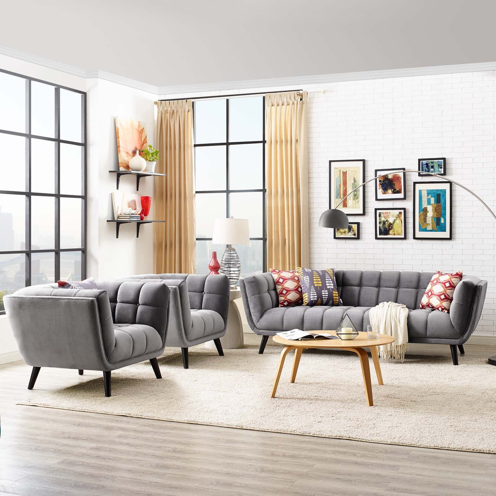 Bestow 3 Piece Performance Velvet Sofa and Armchair Set by Modway