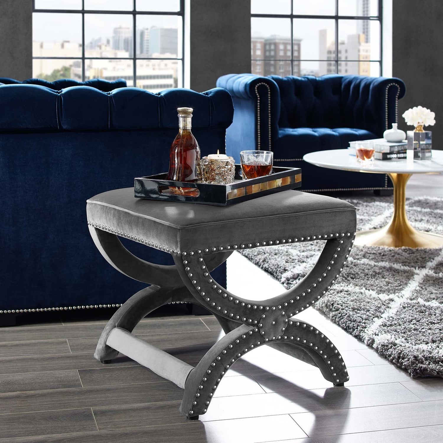 Expound Upholstered Nailhead Trim Performance Velvet Ottoman by Modway