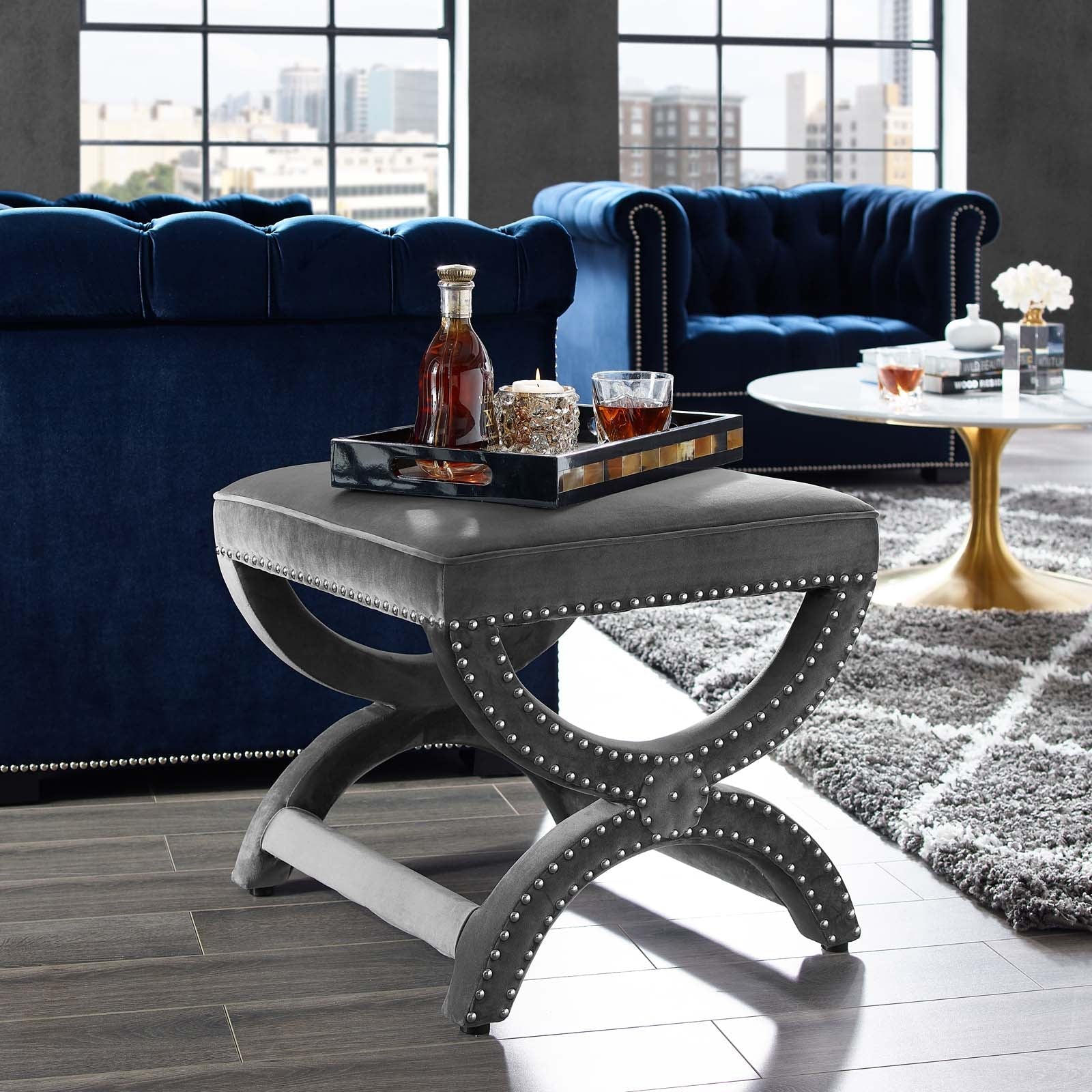 Expound Upholstered Nailhead Trim Performance Velvet Ottoman by Modway