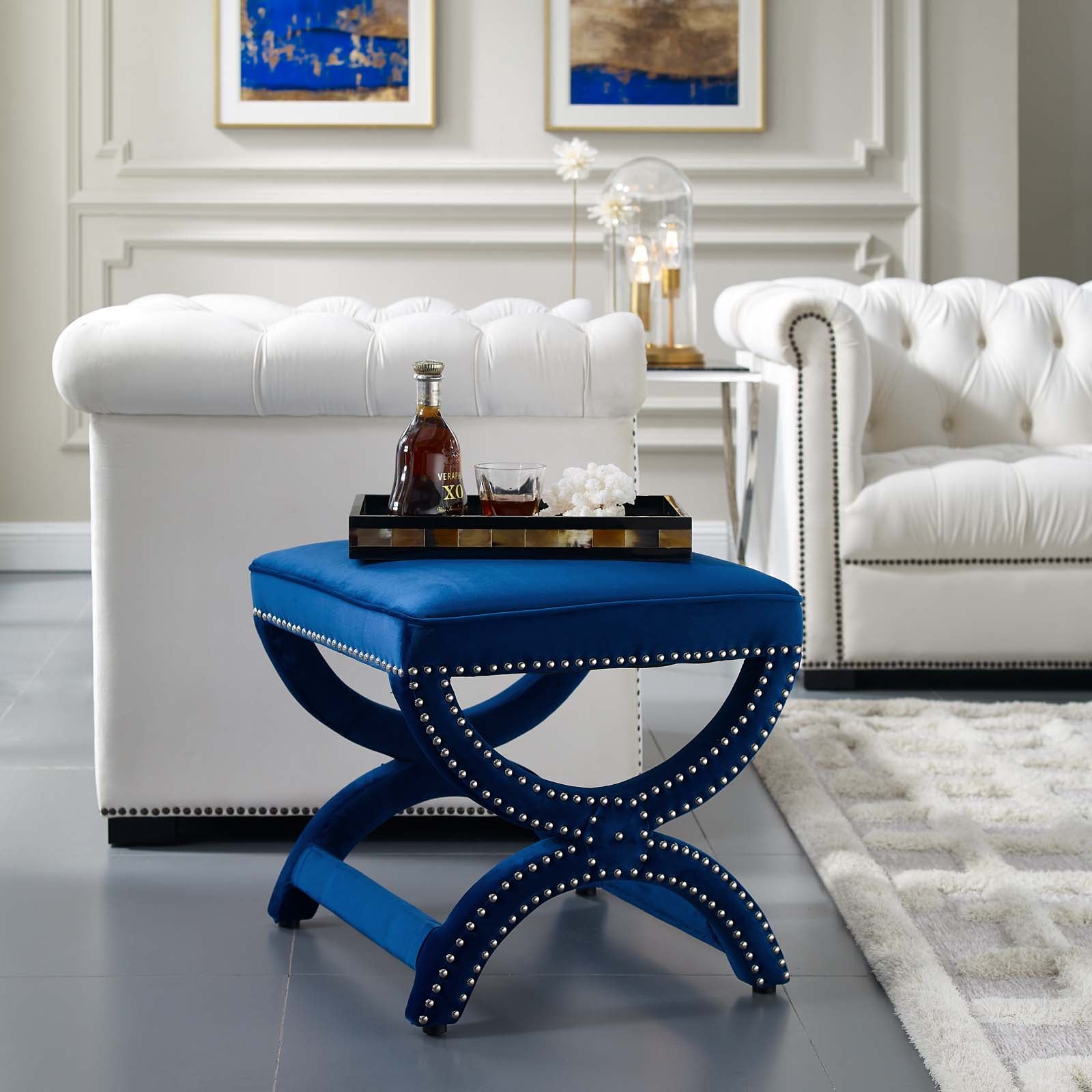Expound Upholstered Nailhead Trim Performance Velvet Ottoman by Modway