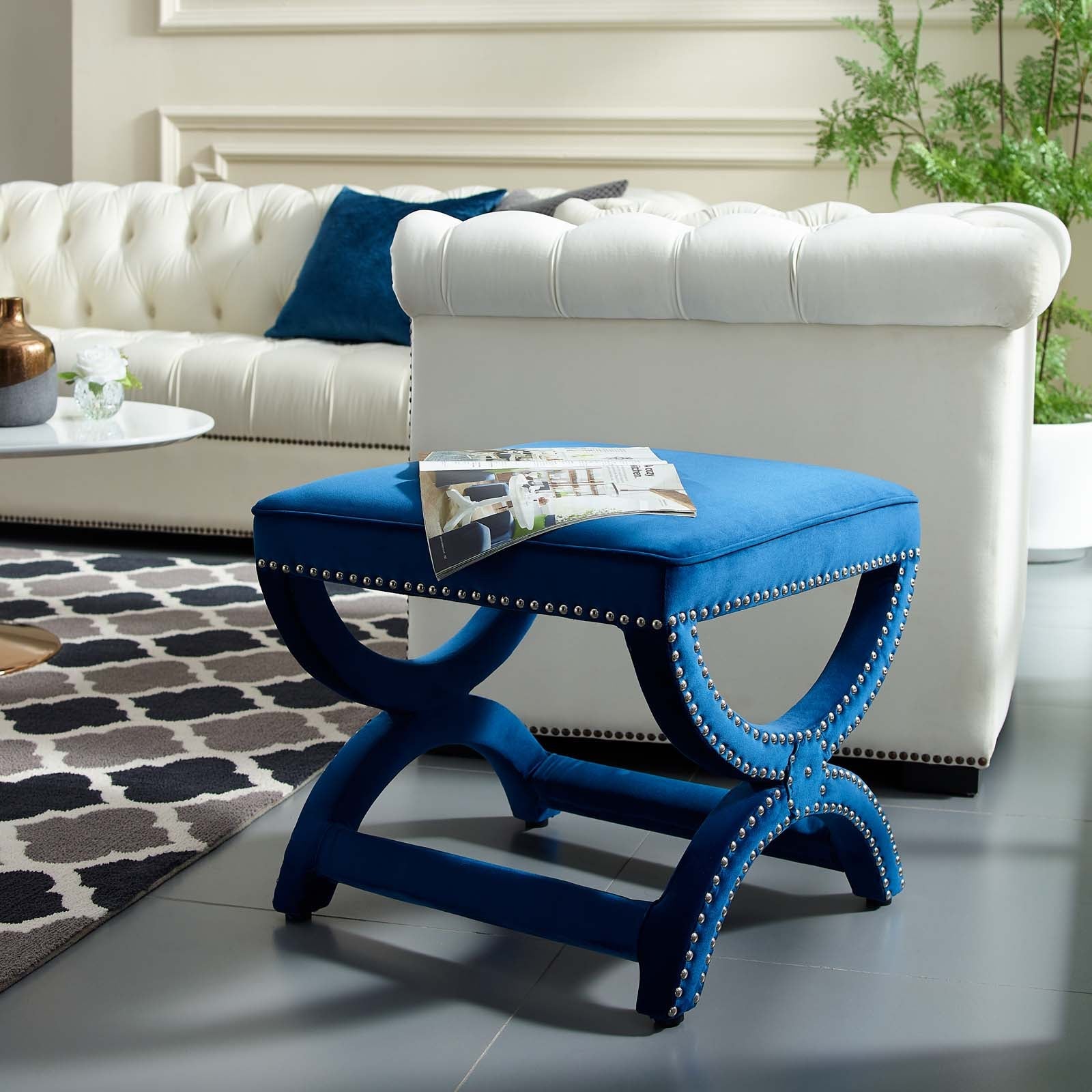 Expound Upholstered Nailhead Trim Performance Velvet Ottoman by Modway