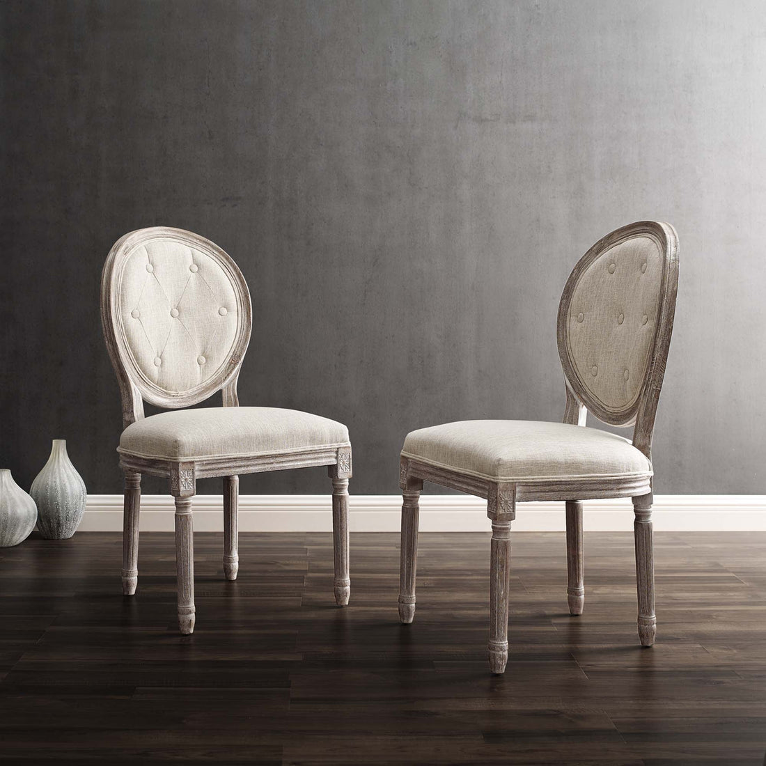 Arise Vintage French Upholstered Fabric Dining Side Chair Set of 2 by Modway