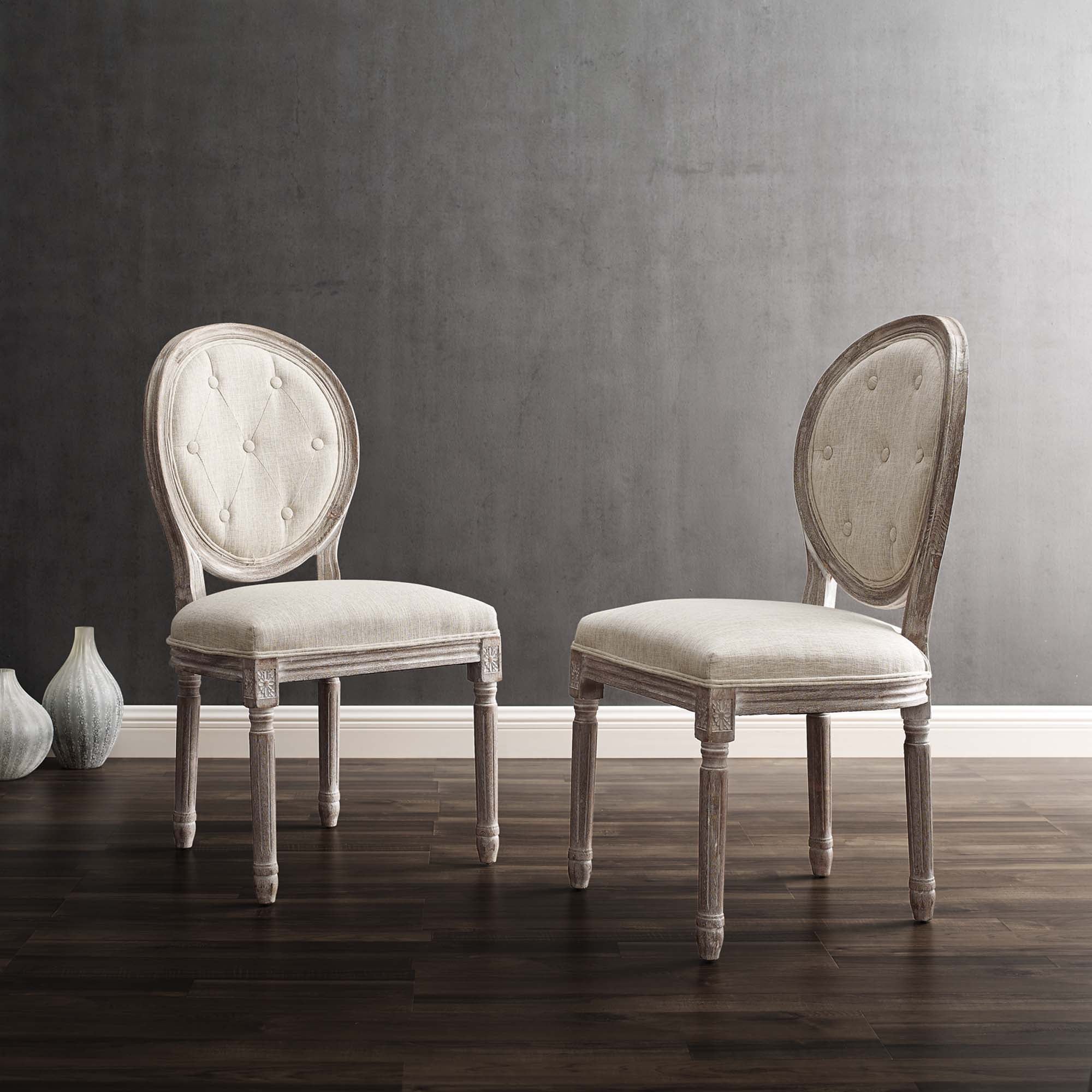 Arise Vintage French Upholstered Fabric Dining Side Chair Set of 2 by Modway