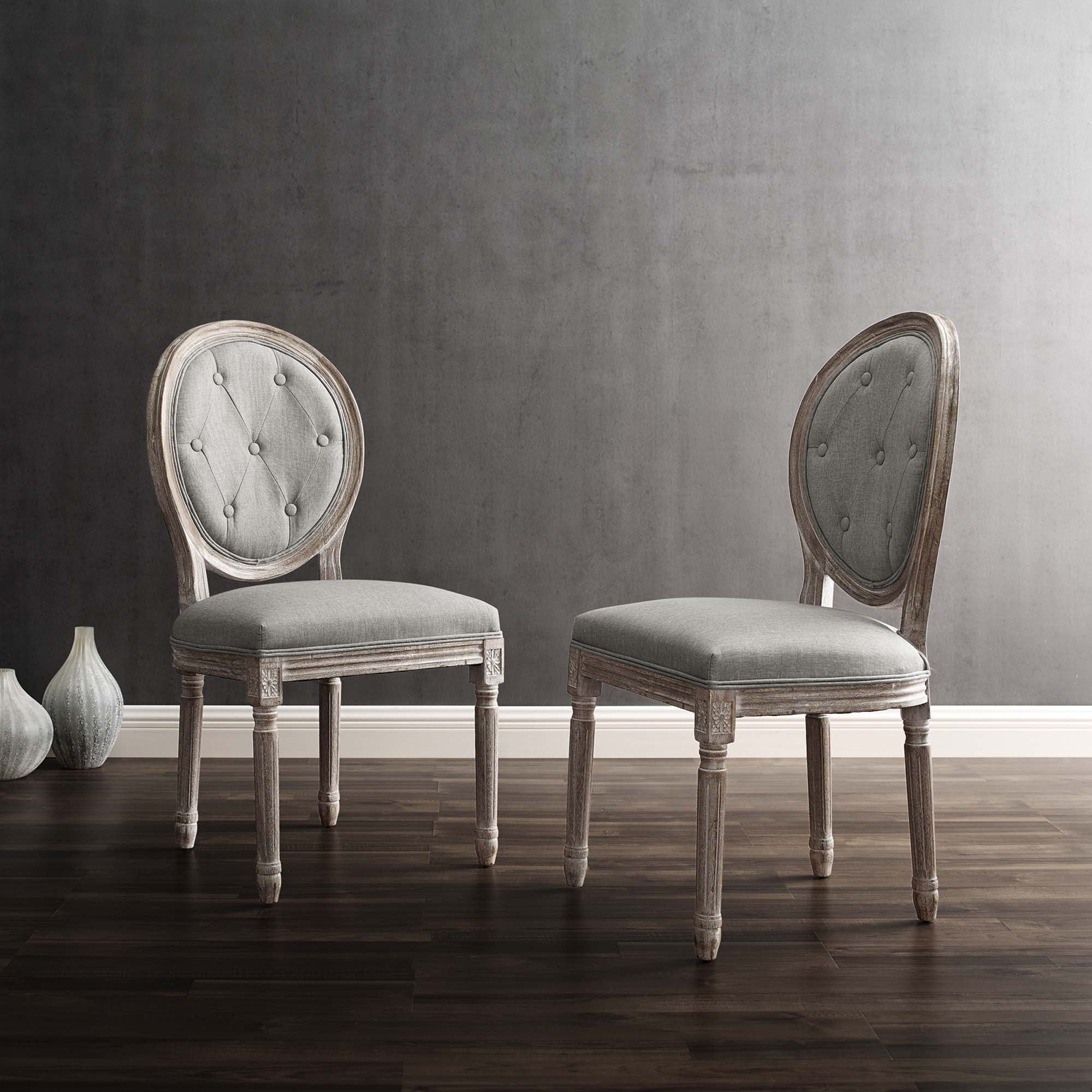 Arise Vintage French Upholstered Fabric Dining Side Chair Set of 2 by Modway