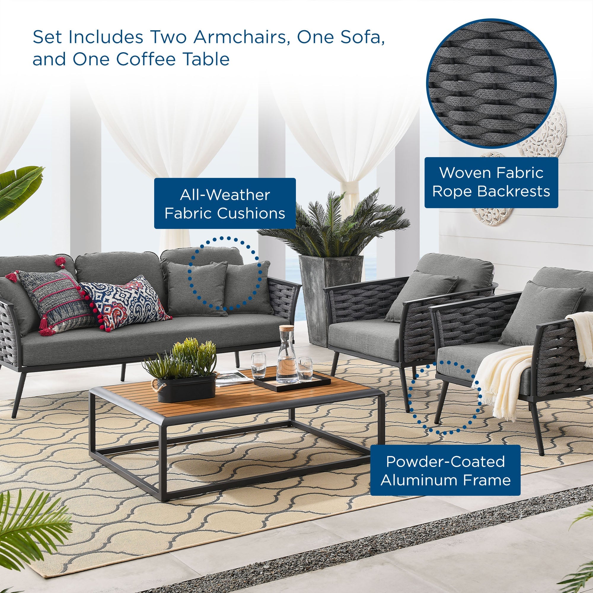 Stance 4 Piece Outdoor Patio Aluminum Sectional Sofa Set by Modway
