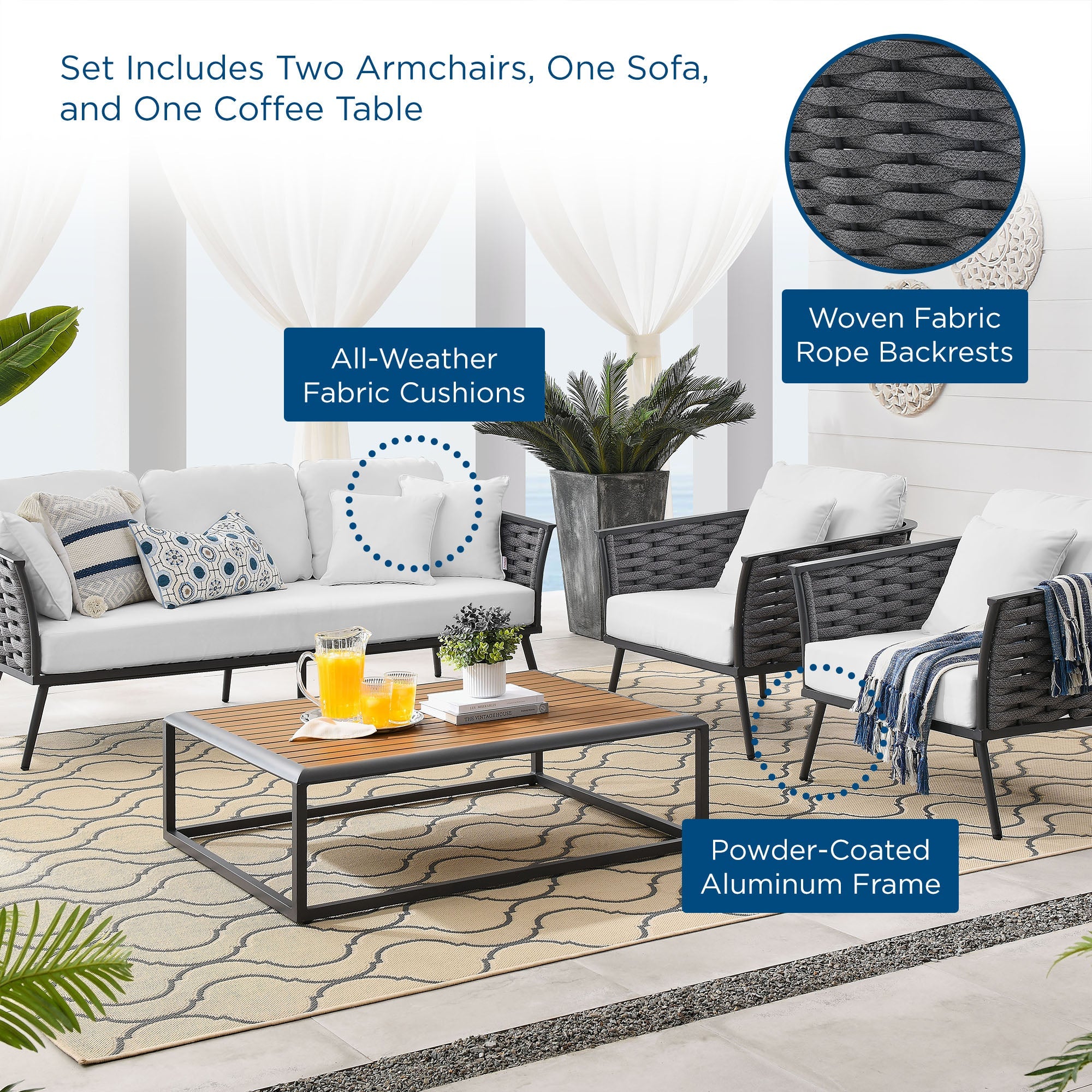 Stance 4 Piece Outdoor Patio Aluminum Sectional Sofa Set by Modway
